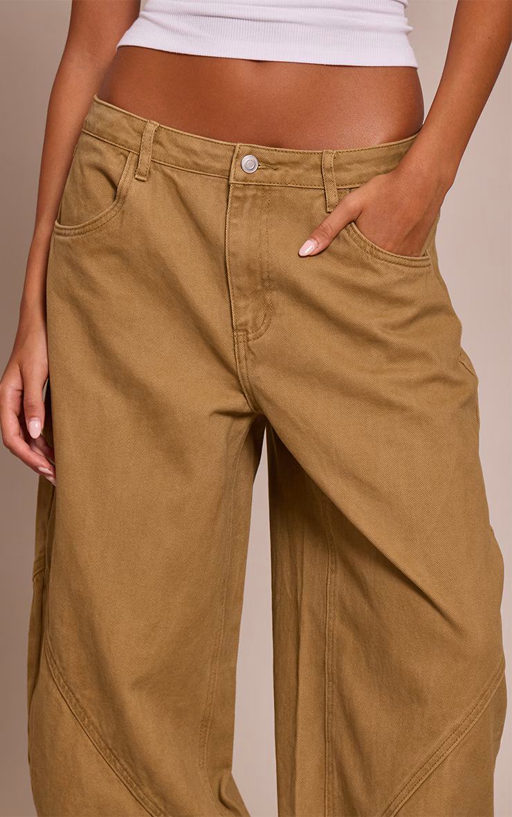 Olive Seam Detail Barrel Jeans