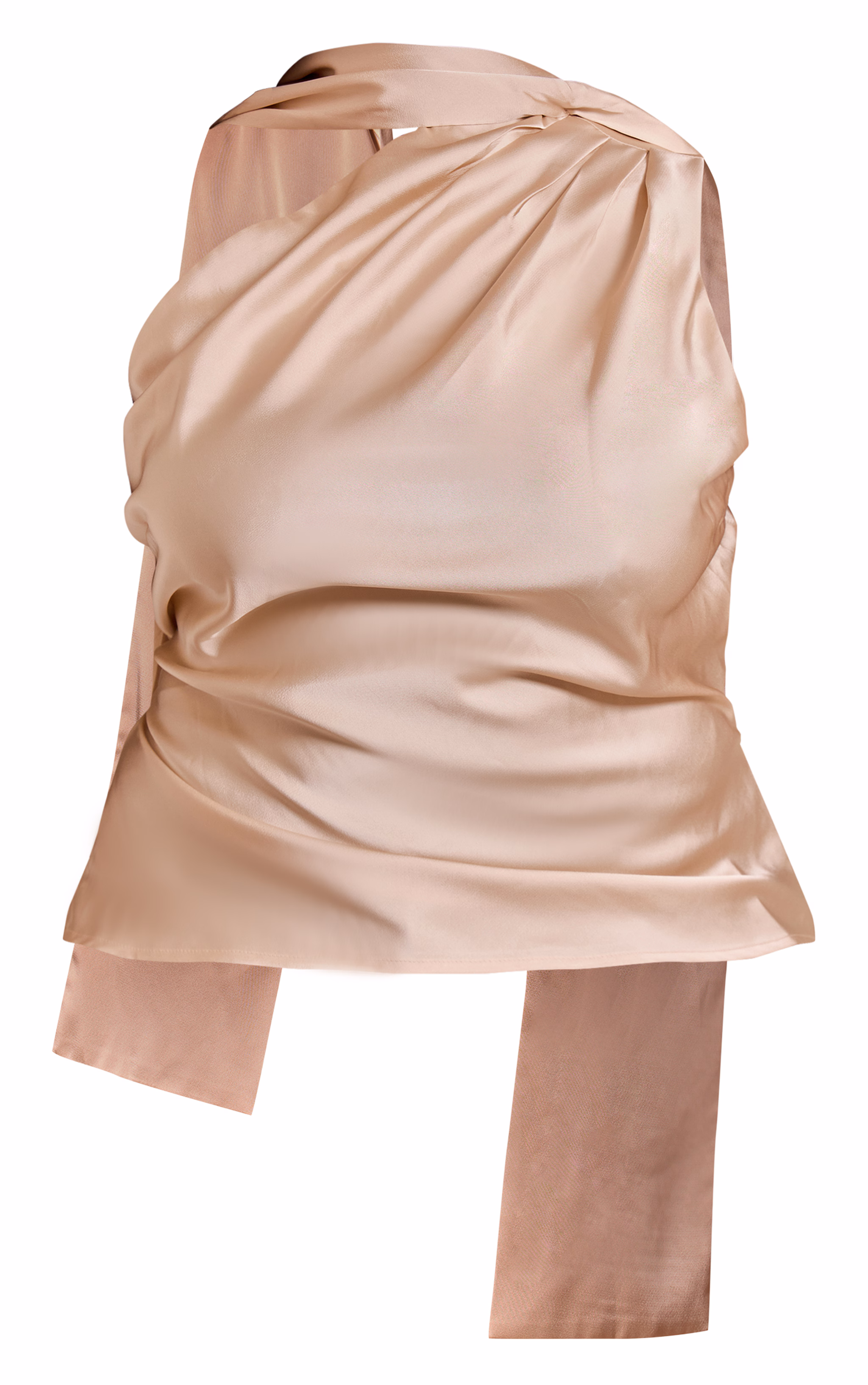 Plus Beige Satin Asymmetric Scarf Detail Top