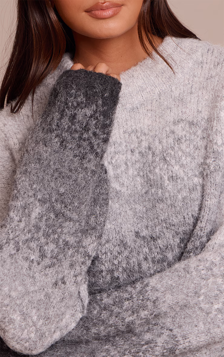 Grey Ombre Crew Neck Knitted Sweater