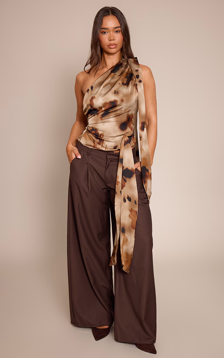 Green Printed Satin Drape Top