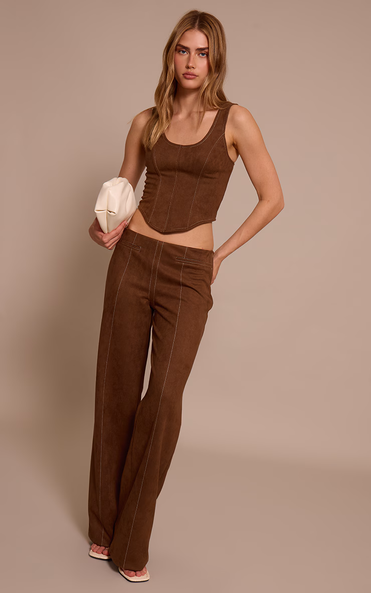 Chocolate Suede Contrast Stitch Straight Leg Pant