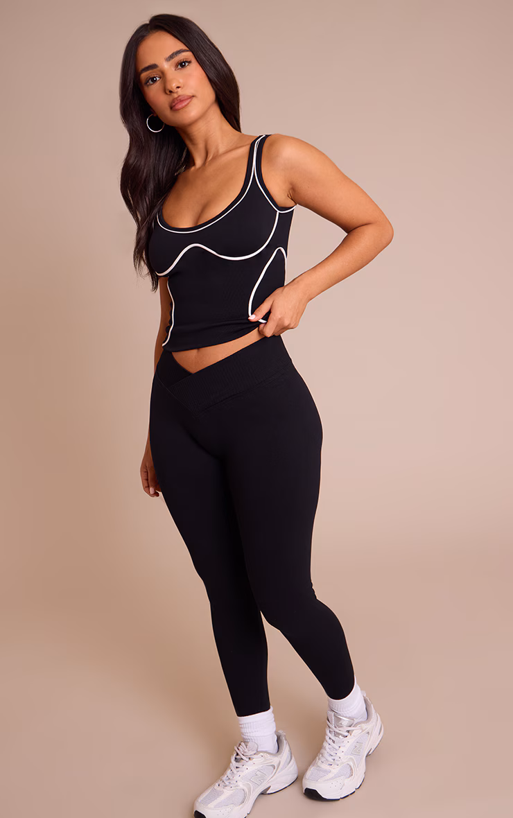 Petite Black Seamless Marl Cross Front Legging