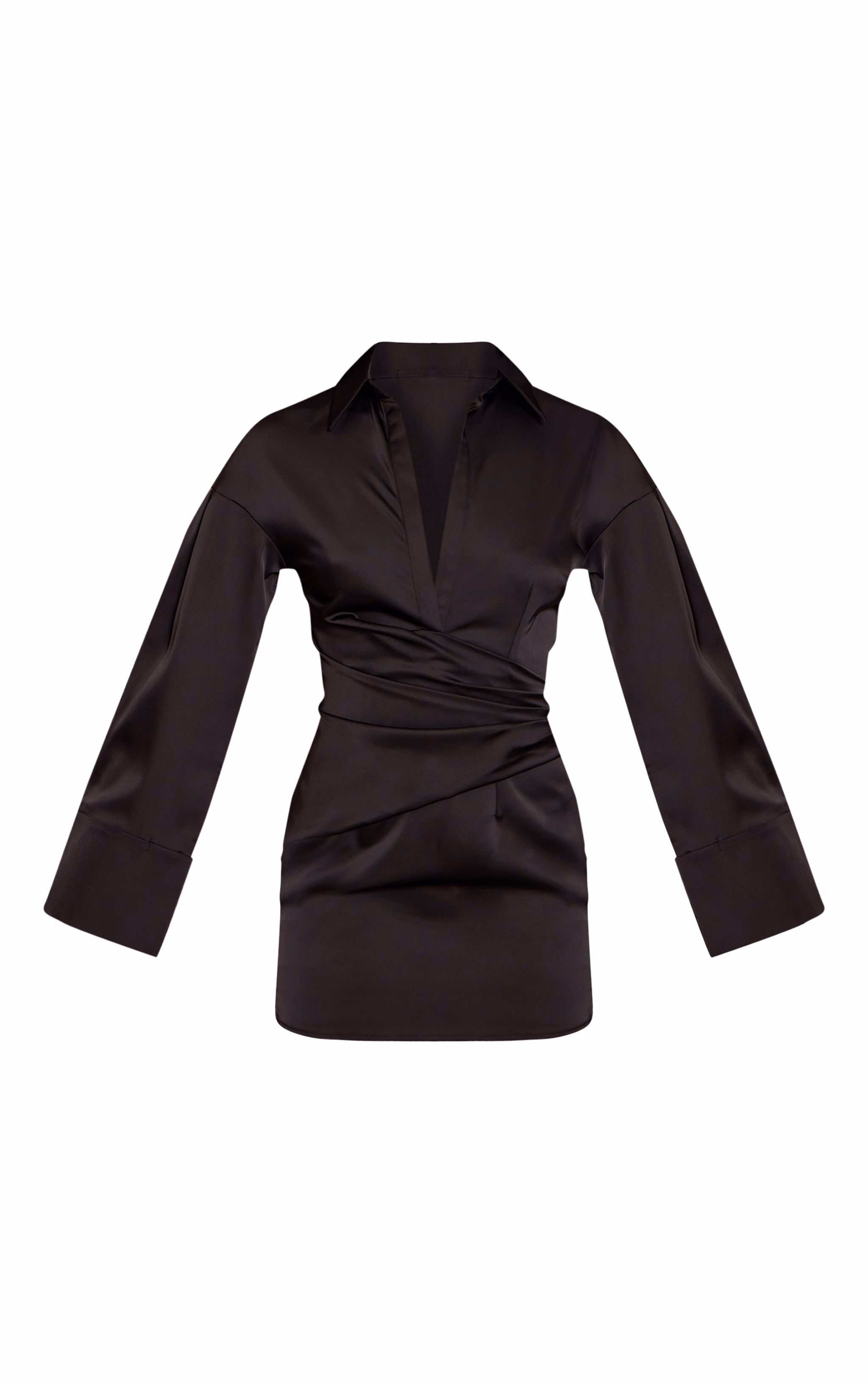 Black Premium Satin Bell Sleeve Shirt Dress
