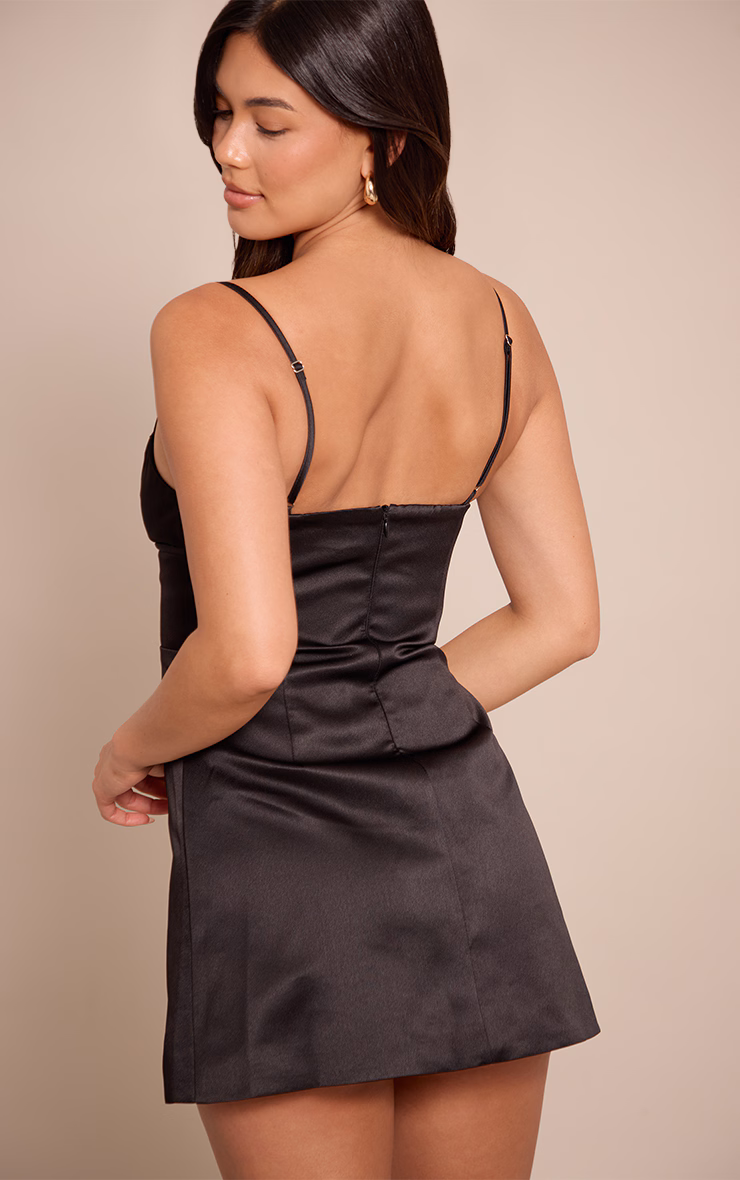 Black Satin Cut Out V Bust Mini Shift Dress