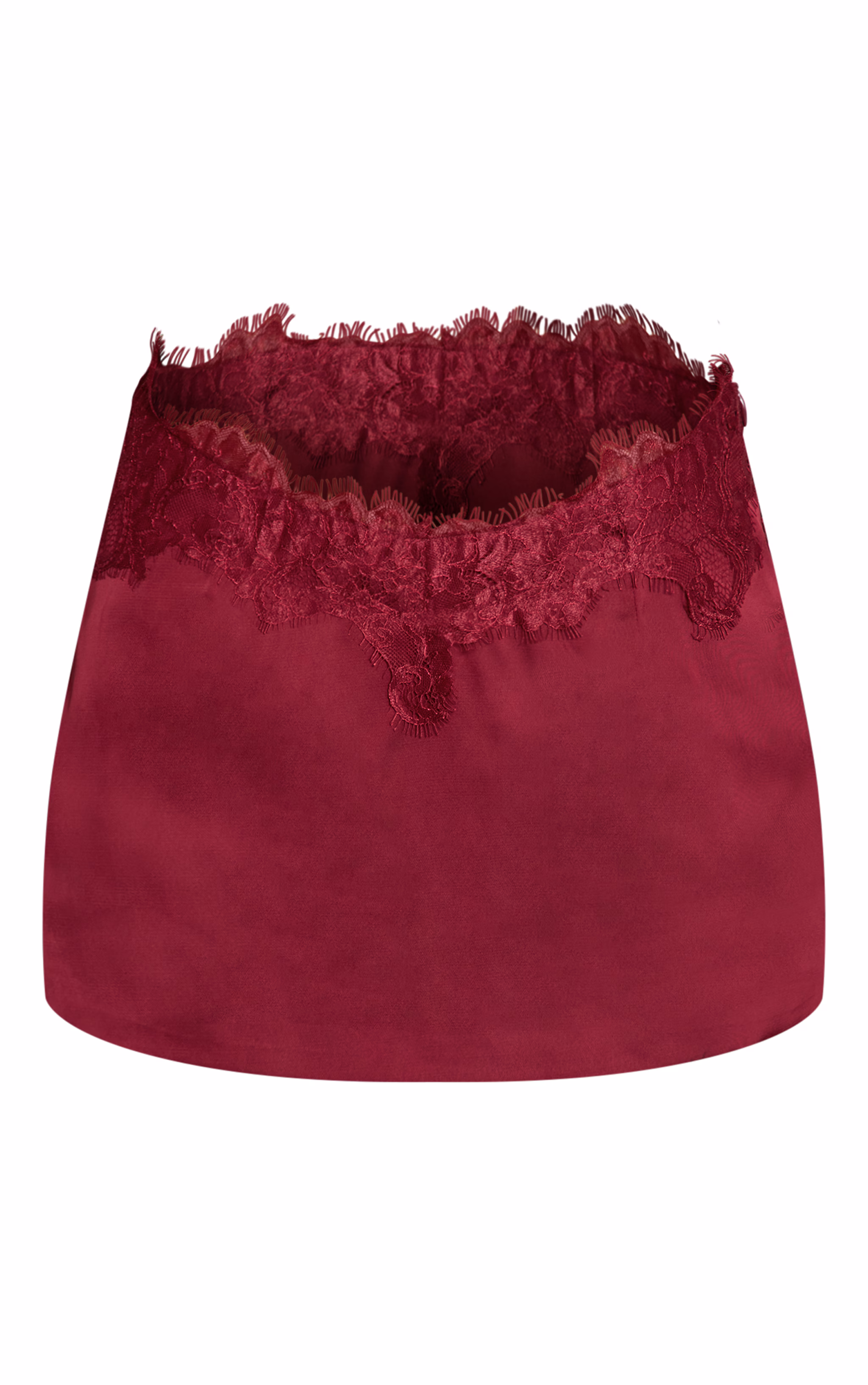 Burgundy Satin Lace Trim Mini Skirt