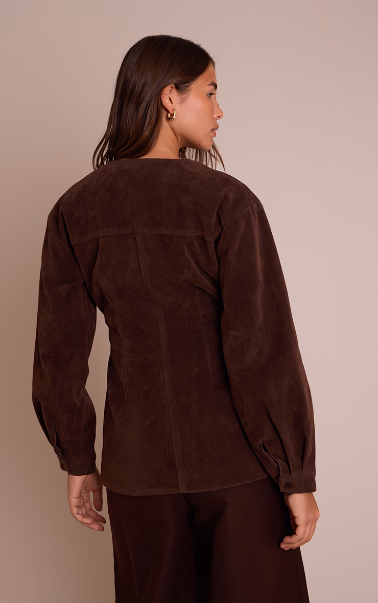 Chocolate Faux Suede Asymmetric Blazer
