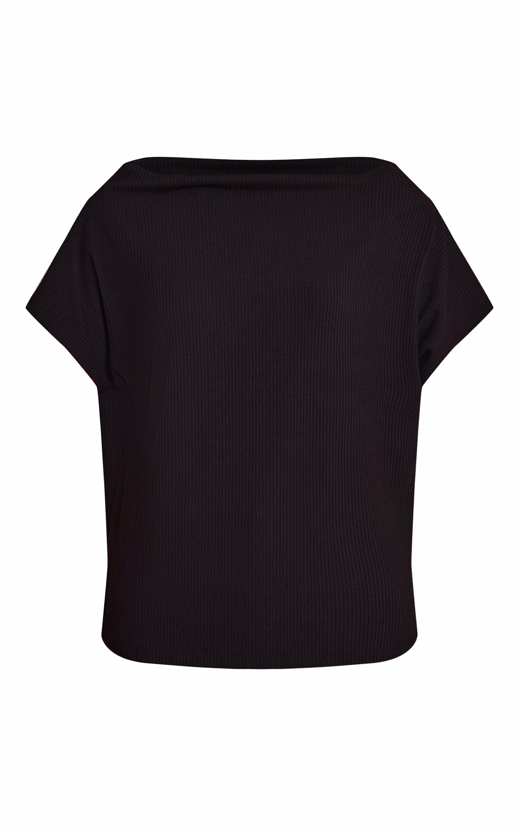 Black Thick Rib Asymmetric Slouchy Long Top