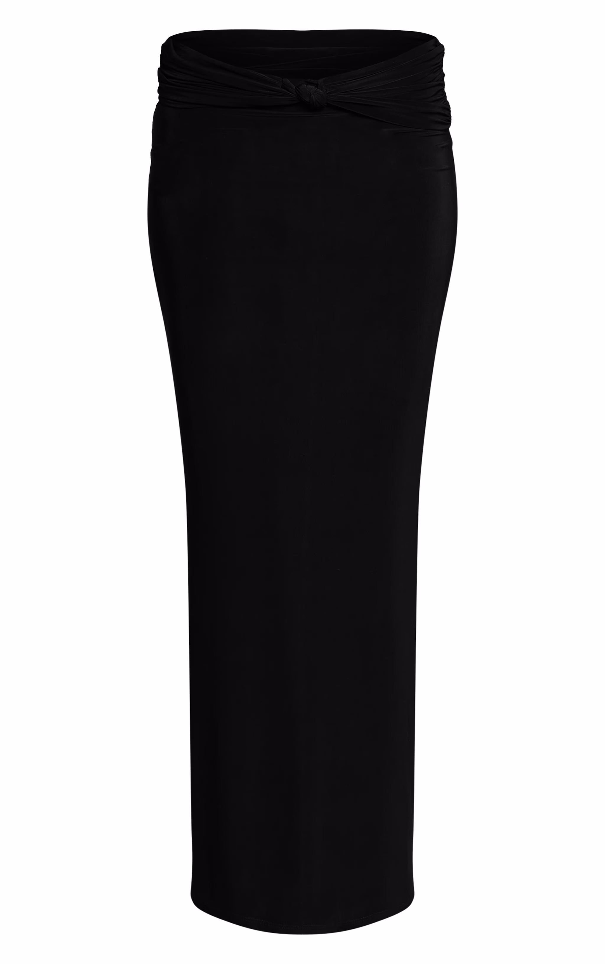 Black Slinky Knot Fold Over Detail Maxi Skirt