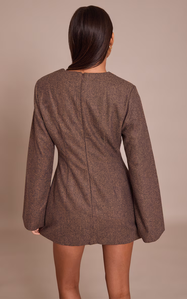 Chocolate Wool Look Structured Shift Dress