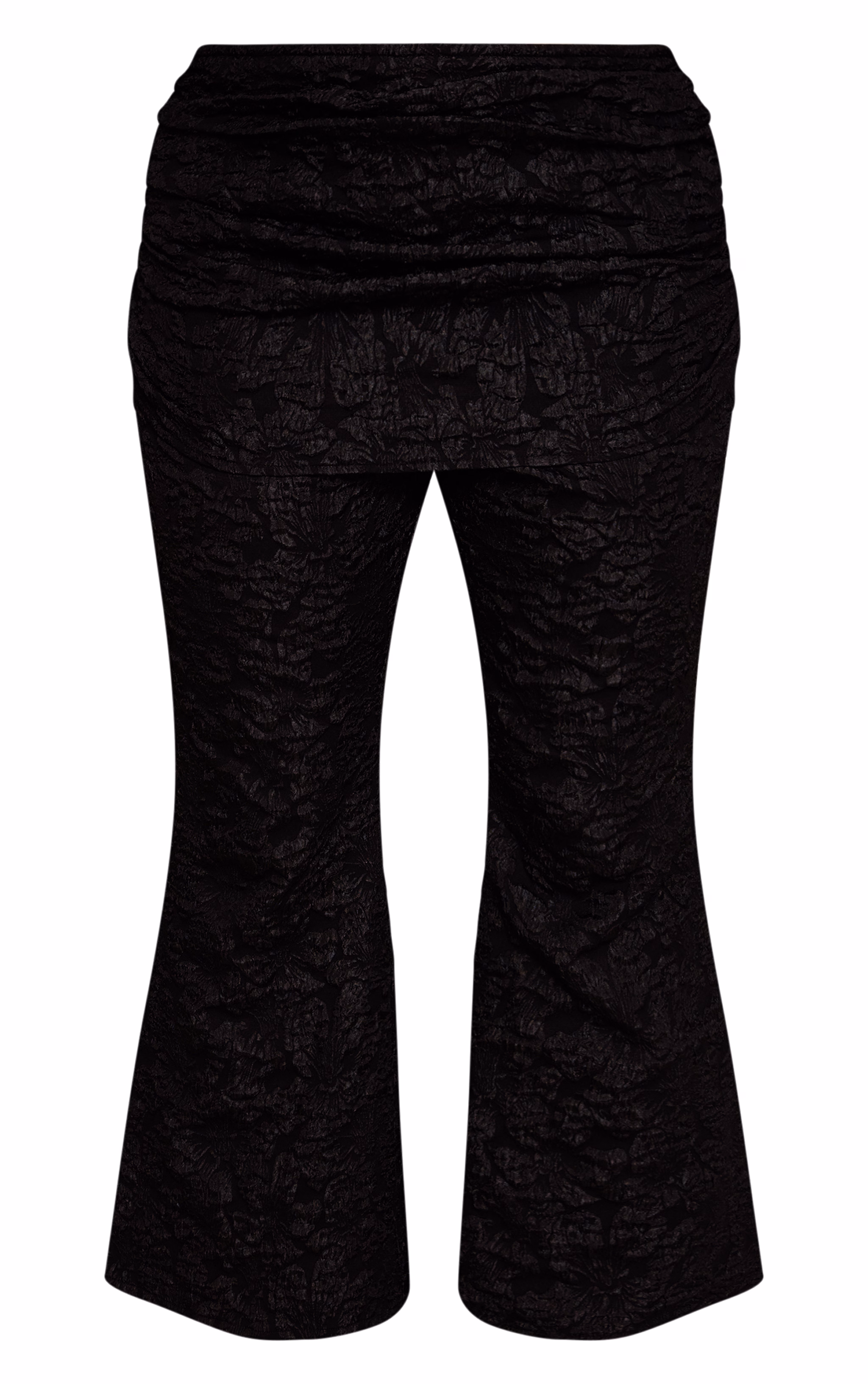 Plus Black Floral Jacquard Fold Over Wide Leg Pants