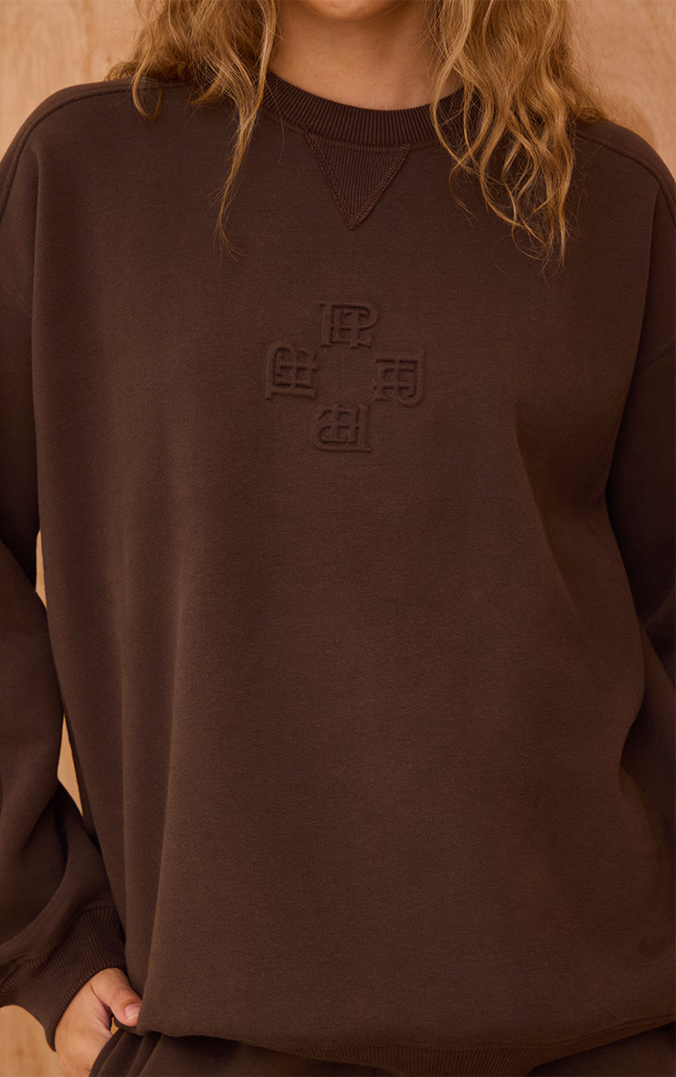 Chocolate PLT Embossed Crew Neck Sweatshirt