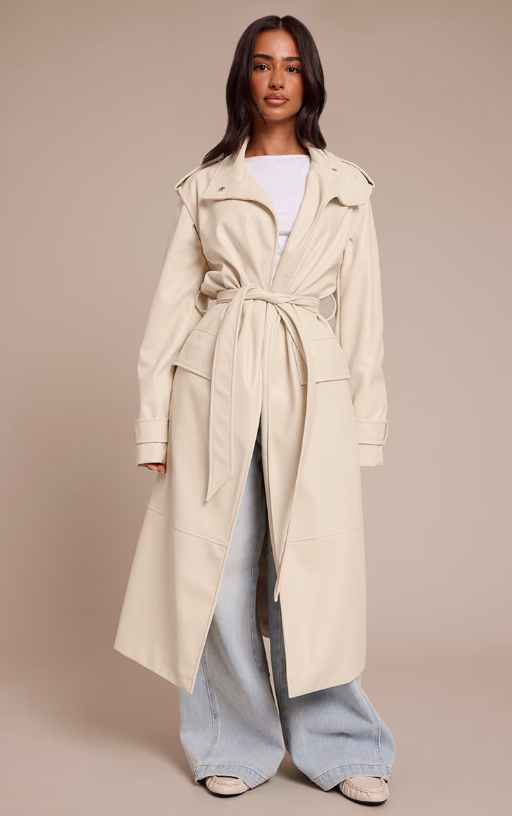 Petite Cream Tie Waist Maxi Trench Coat
