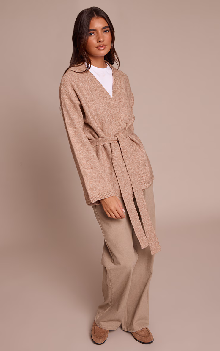 Oatmeal Tie Waist Oversized Cardigan
