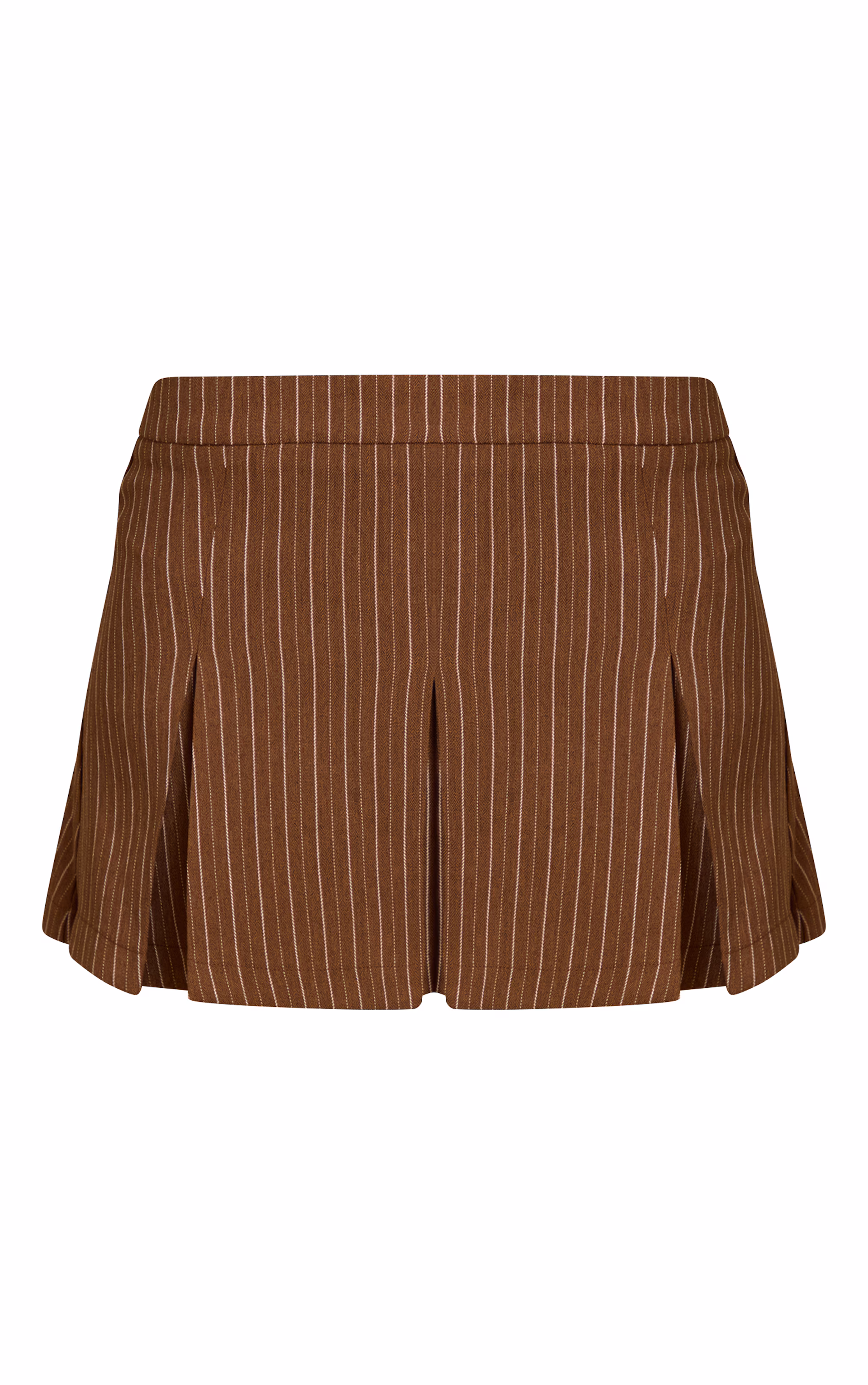 Chocolate Tailored Woven Herringbone Mini Pleated Skirt