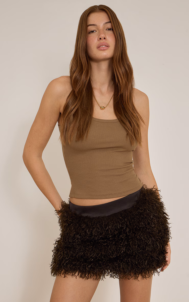 Dark Chocolate Mongolian Fur Mini Skirt