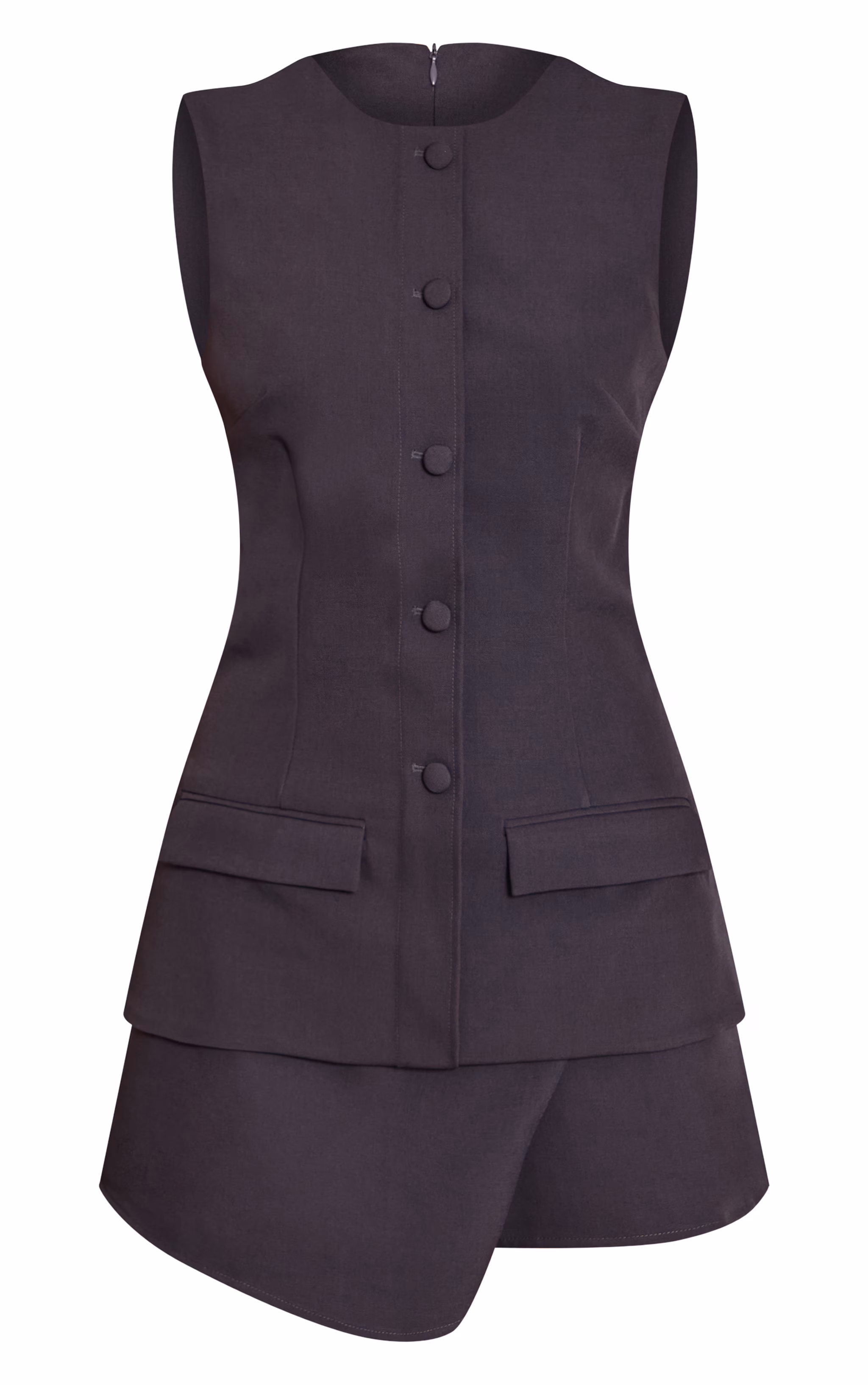 Navy Button Down Detail Asymmetric Hem Shift Dress