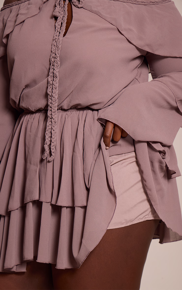 Plus Mushroom Chiffon Ruffle Detail Long Sleeve Romper