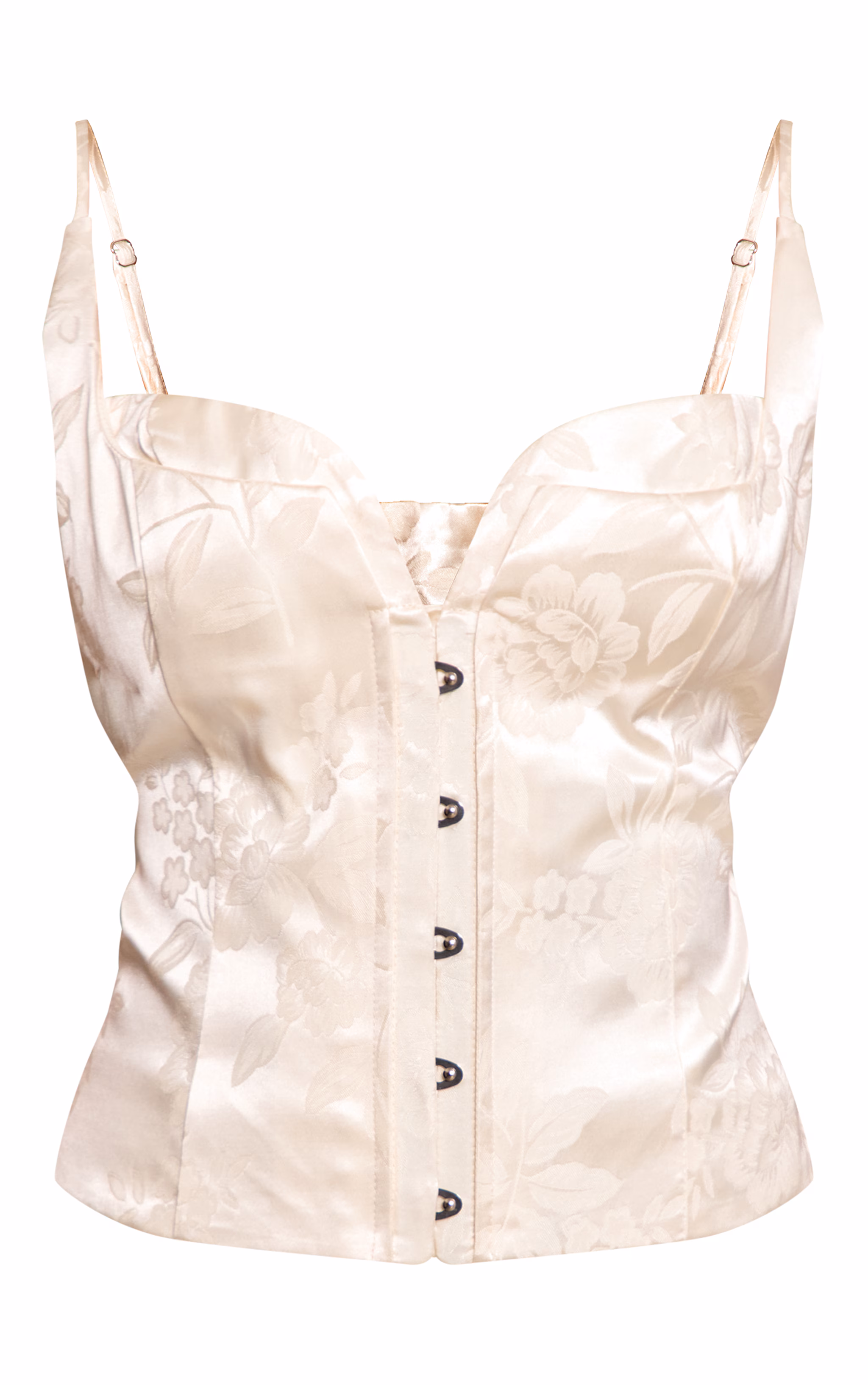 Cream Floral Embossed Hook and Eye Corset
