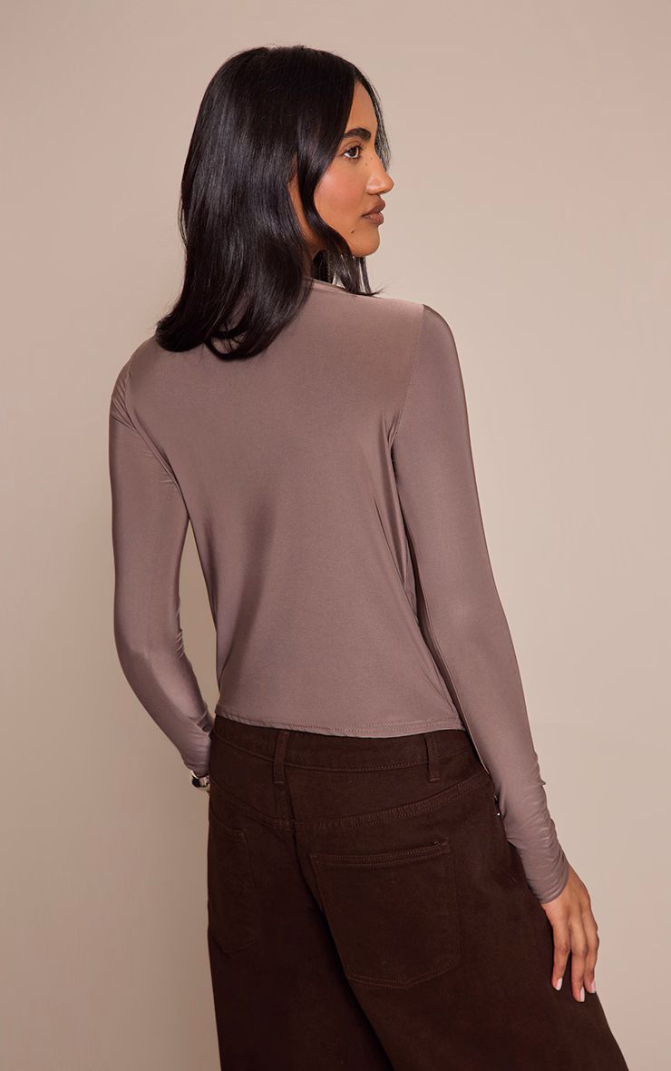 Mushroom Slinky Cowl Wrap Detail Long Sleeve Top