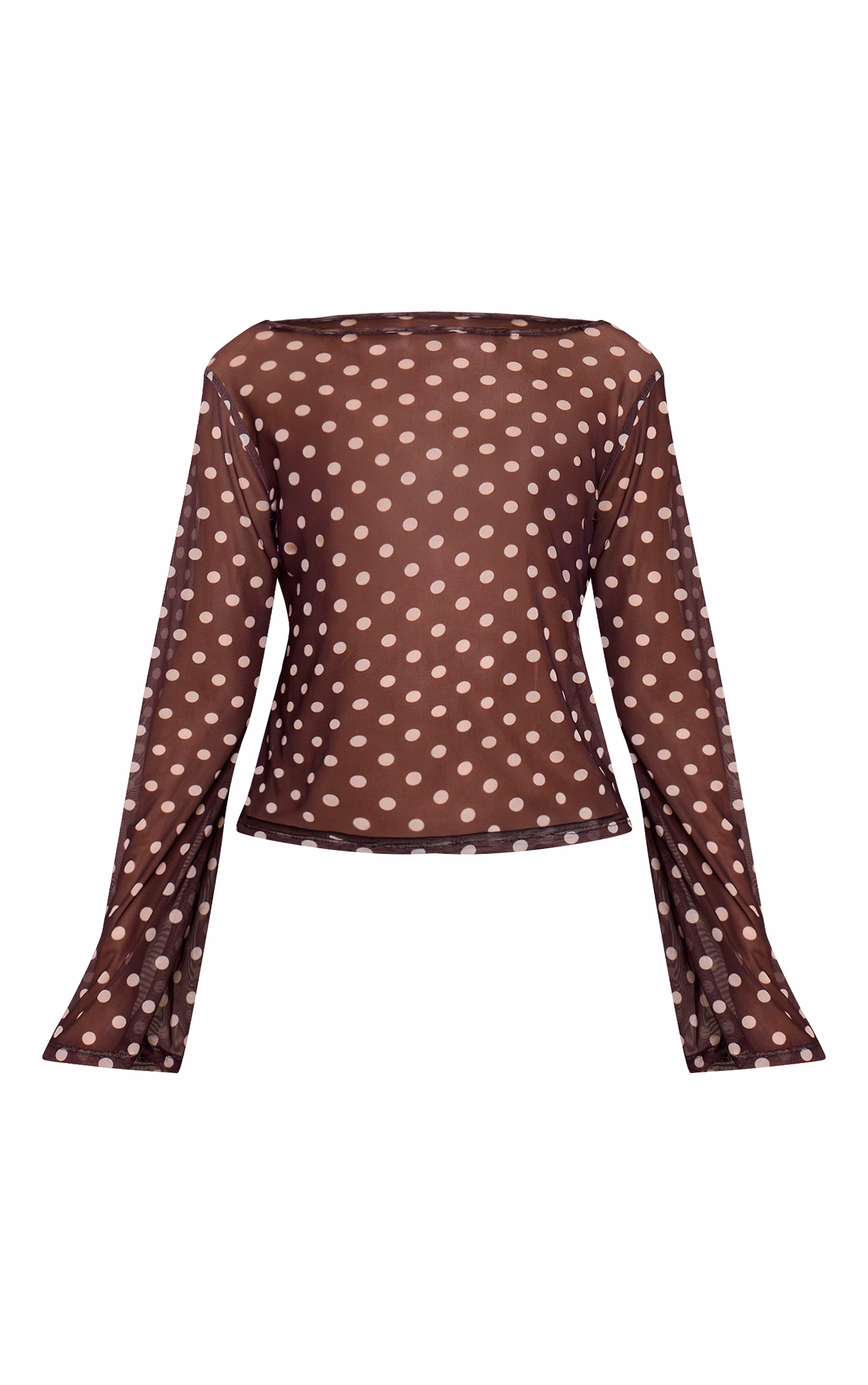 Chocolate Mesh Flared Long Sleeve Top