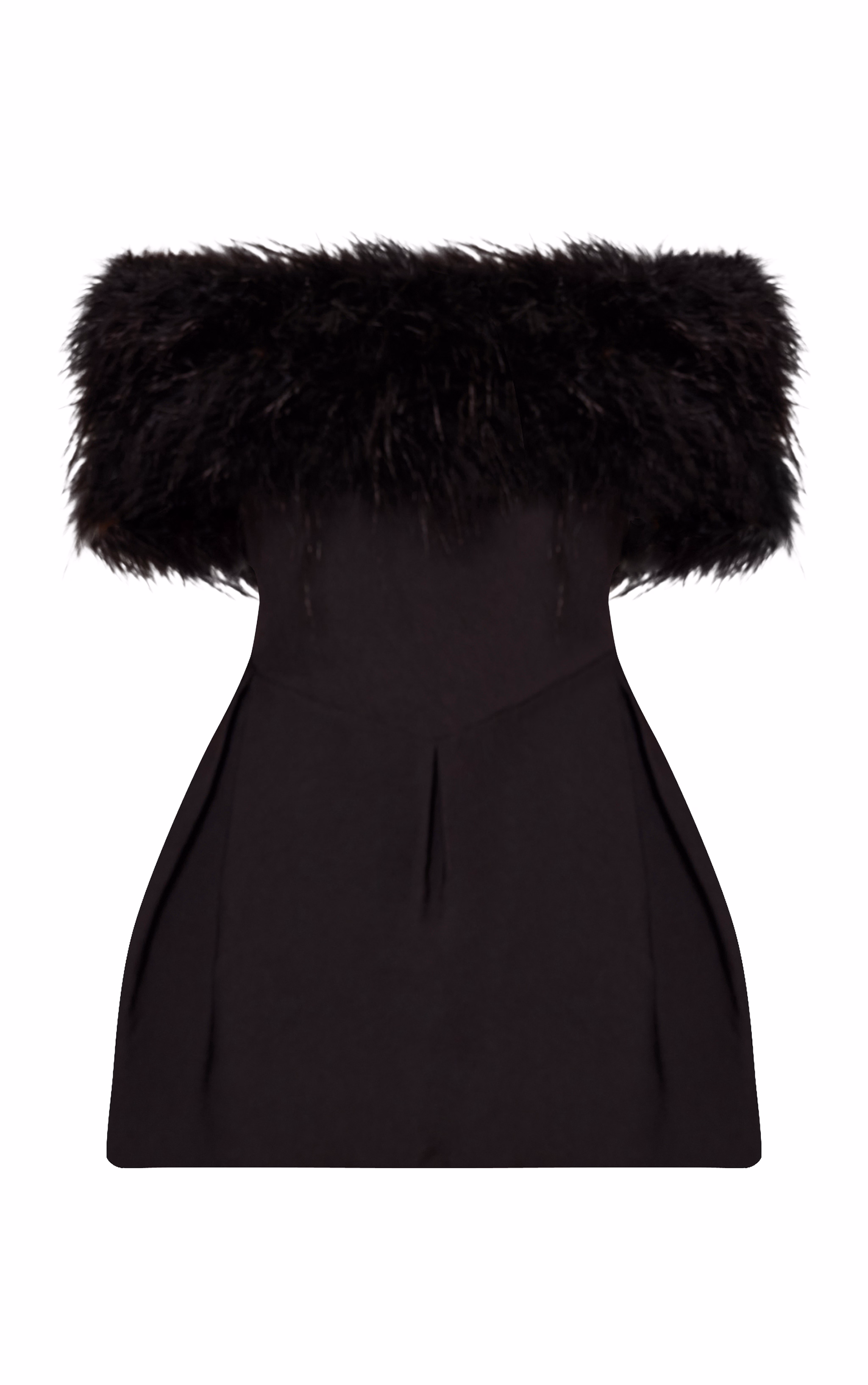 Premium Black Woven Feather Bardot Tulip Mini Dress