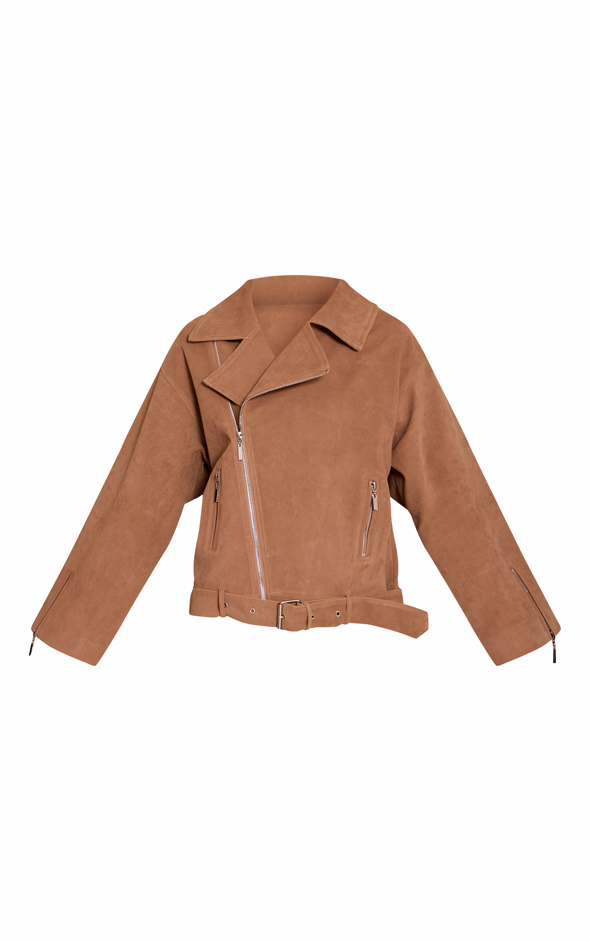 Camel Faux Suede Oversized Biker Jacket