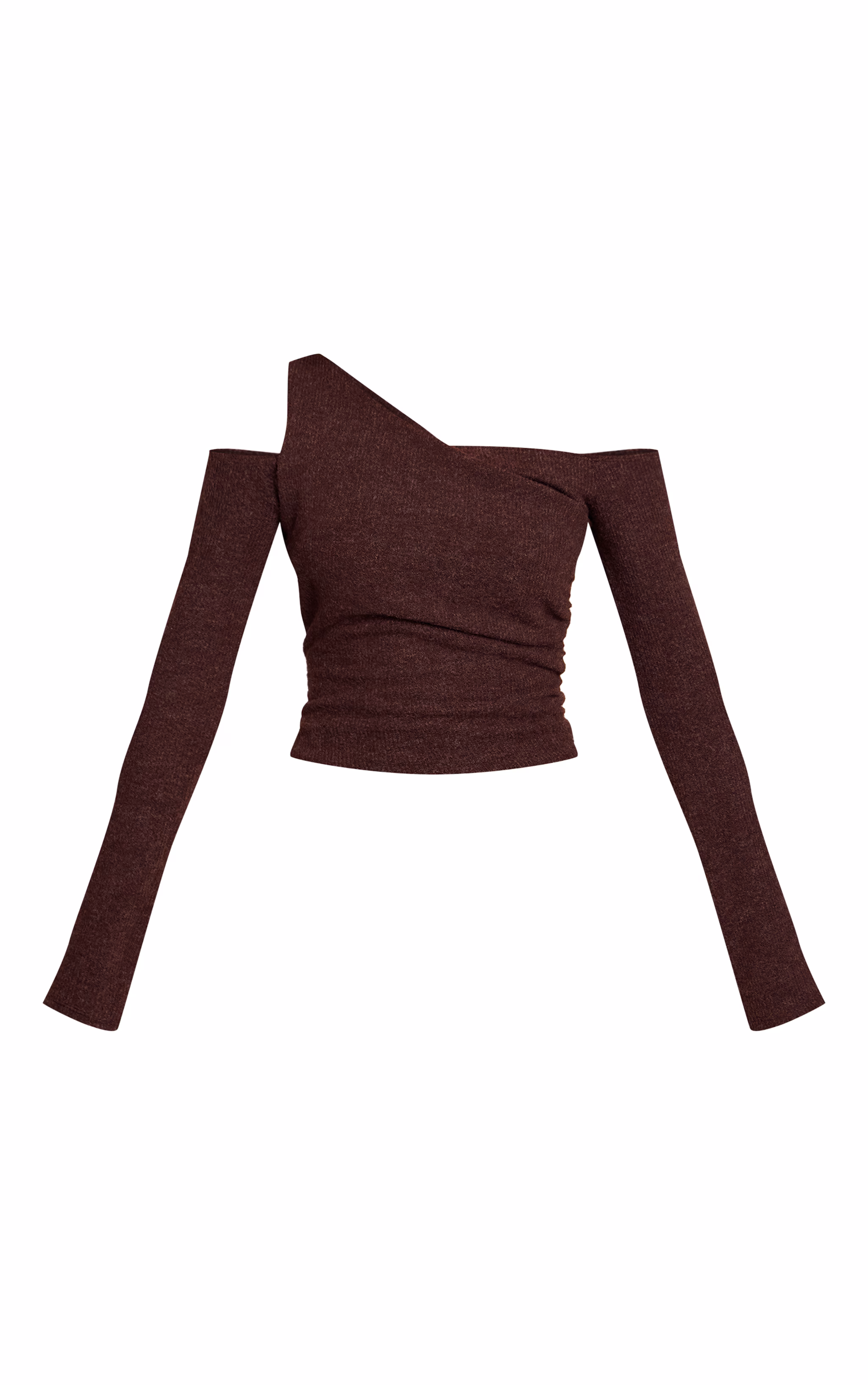 Chocolate Textured Wool Look Twist Overlay Detail Long Sleeve Top