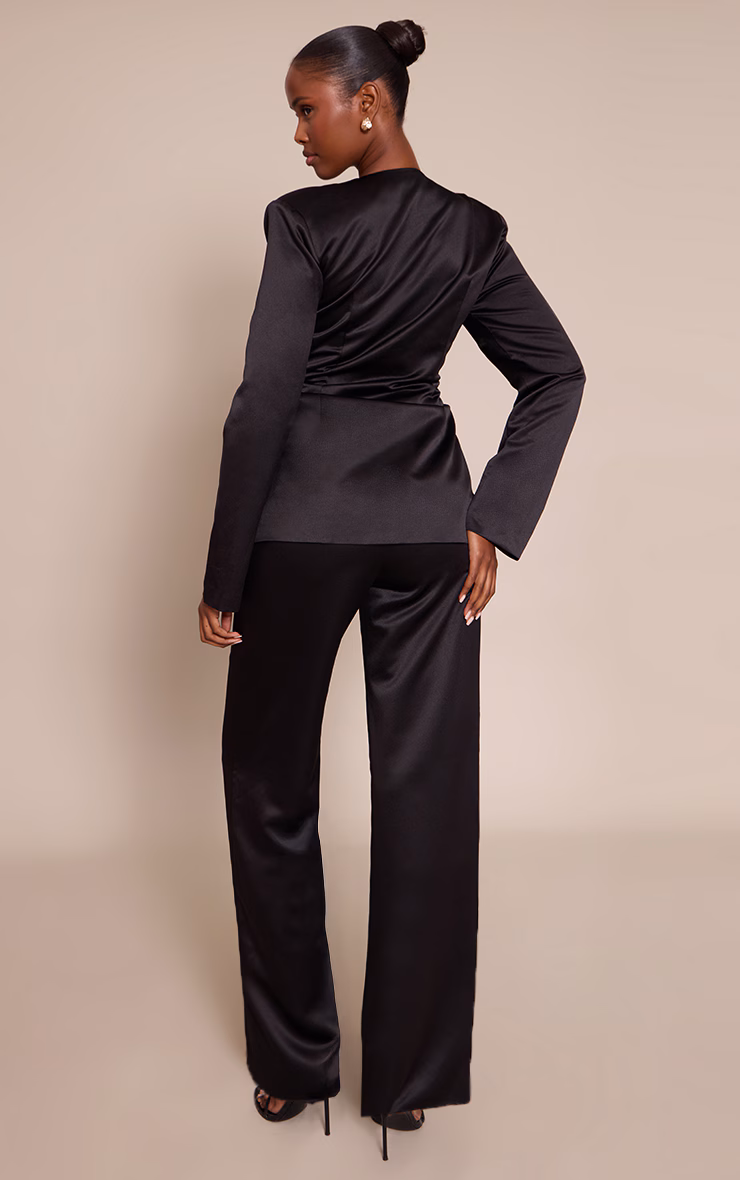 Black Satin Straight Leg Tailored Pant