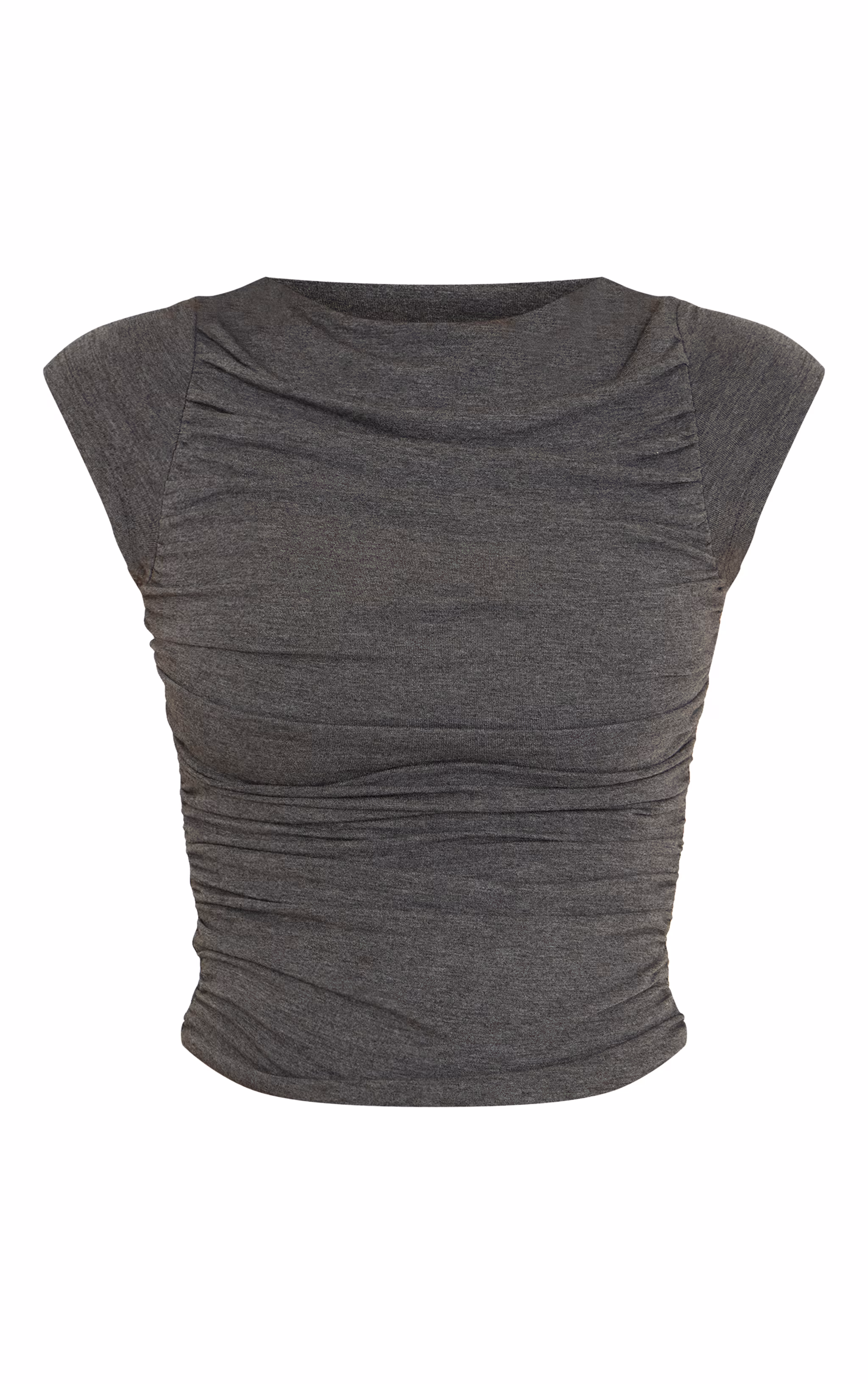 Grey Marl Soft Jersey Ruched Cap Sleeve Top