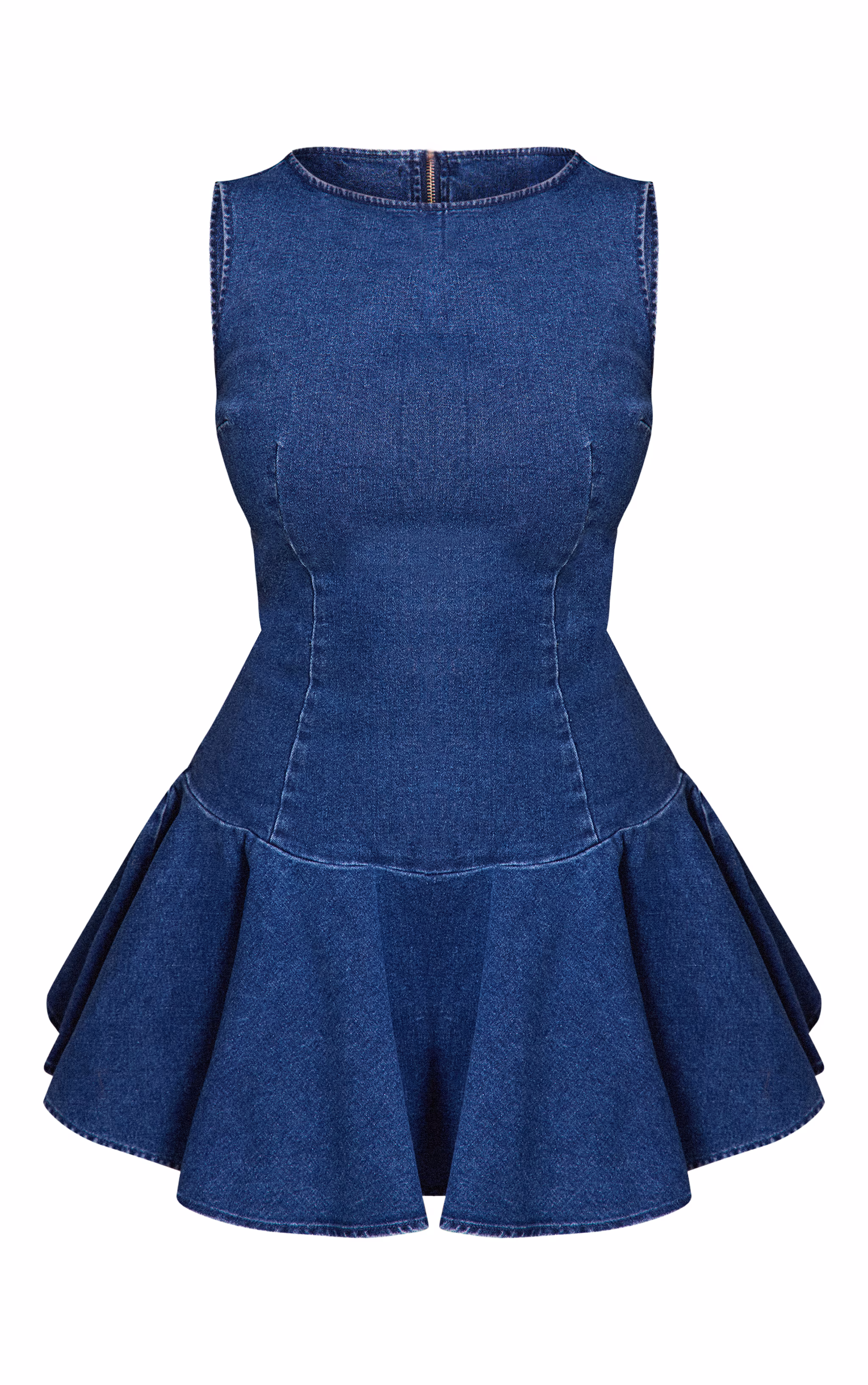 Shape Indigo Stretch Denim Boat Neck Dropped Hem Mini Dress