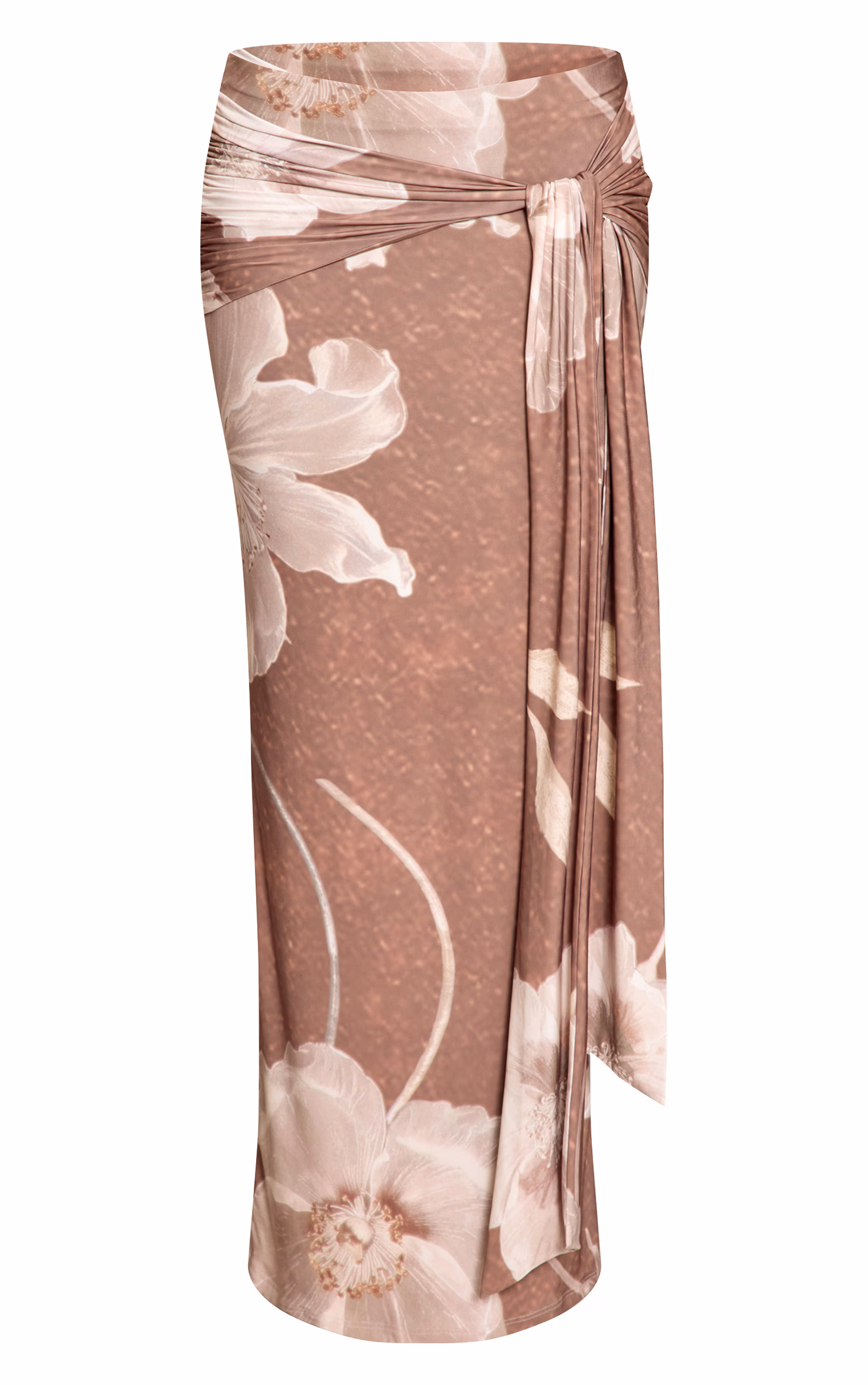 Brown Printed Slinky Knot Detail Maxi Skirt