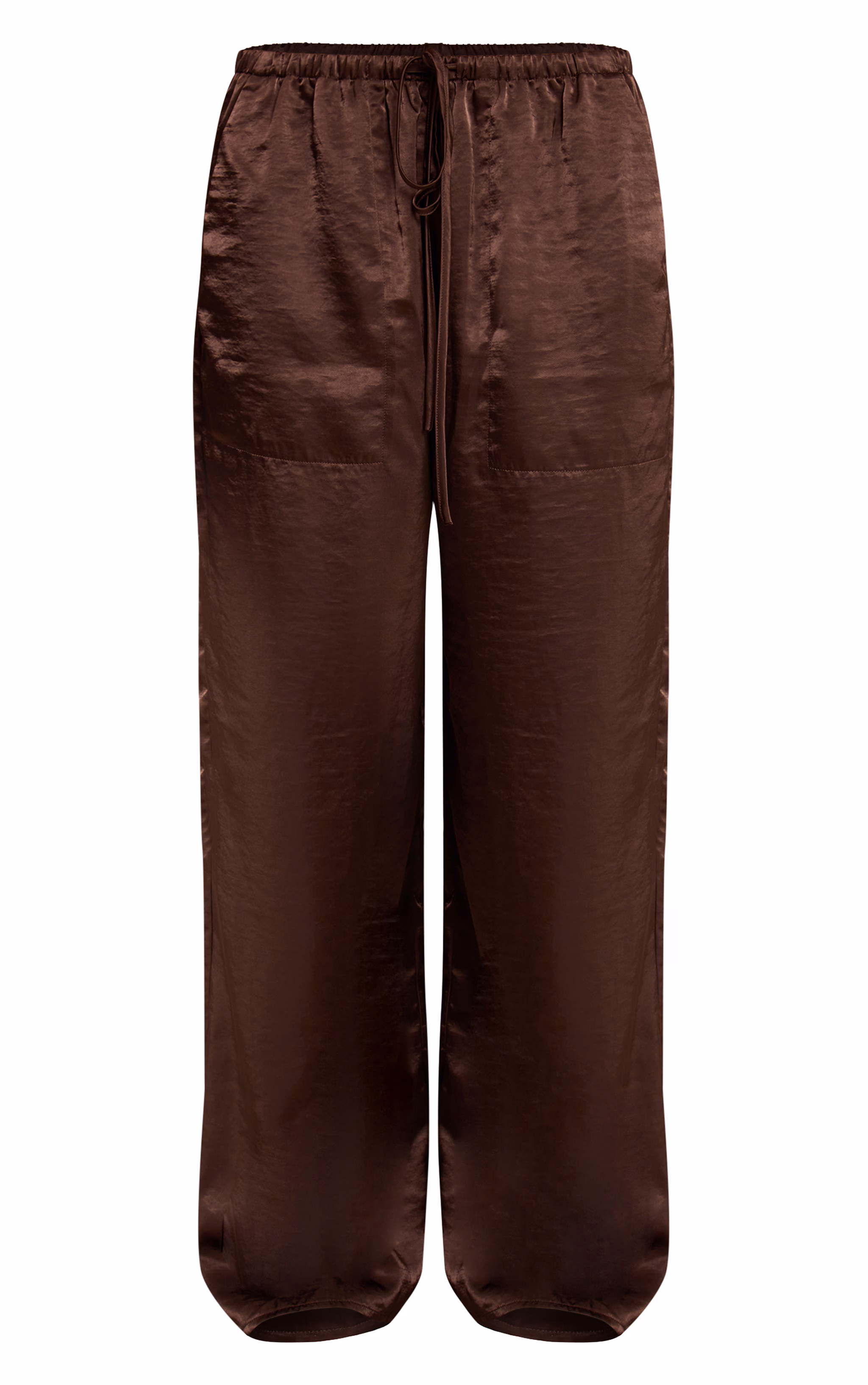 Dark Chocolate Crinkle Satin Slouchy Drawstring Pants