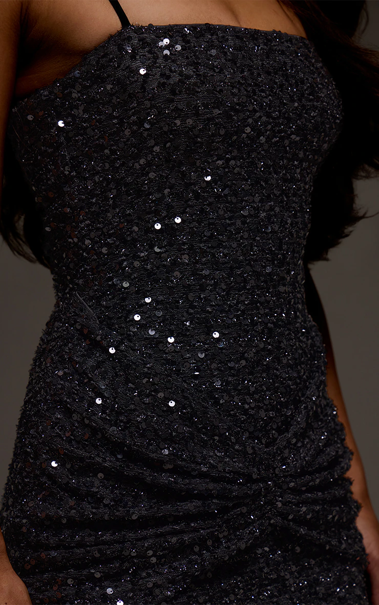 Black Sequin Wrap Detail Strappy Maxi Dress