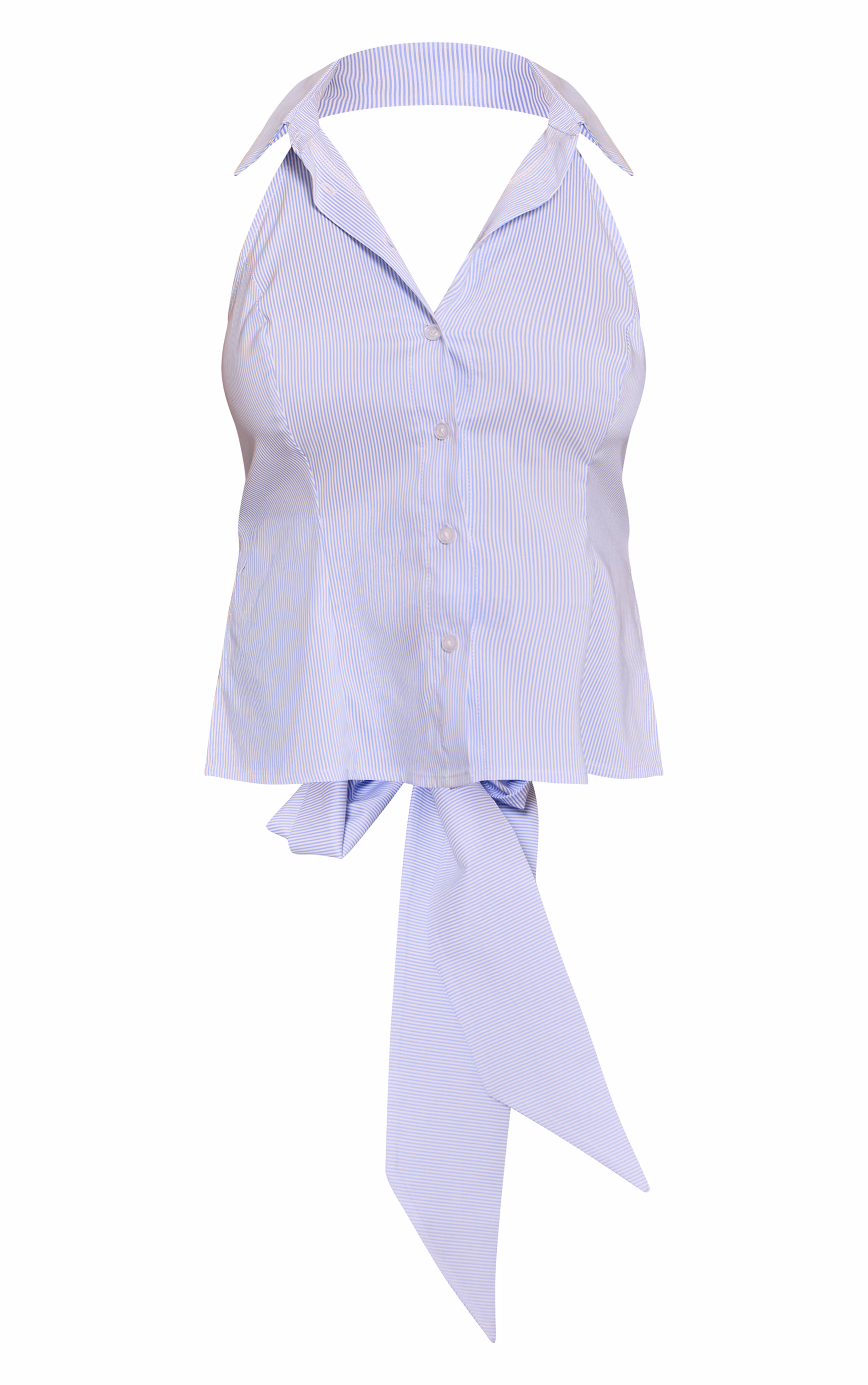 Shape Blue Striped Tie Back Button Front Shirt