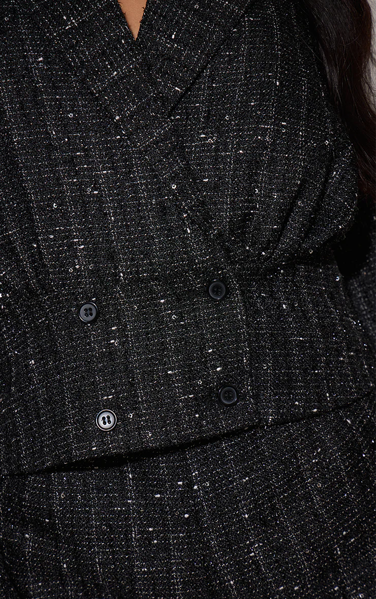 Black Boucle Blazer Button Detail Romper