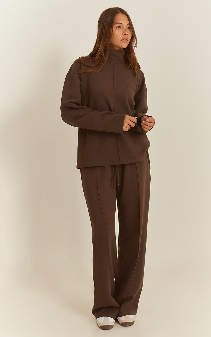 Chocolate Interlock Pintuck Straight Leg Sweatpants