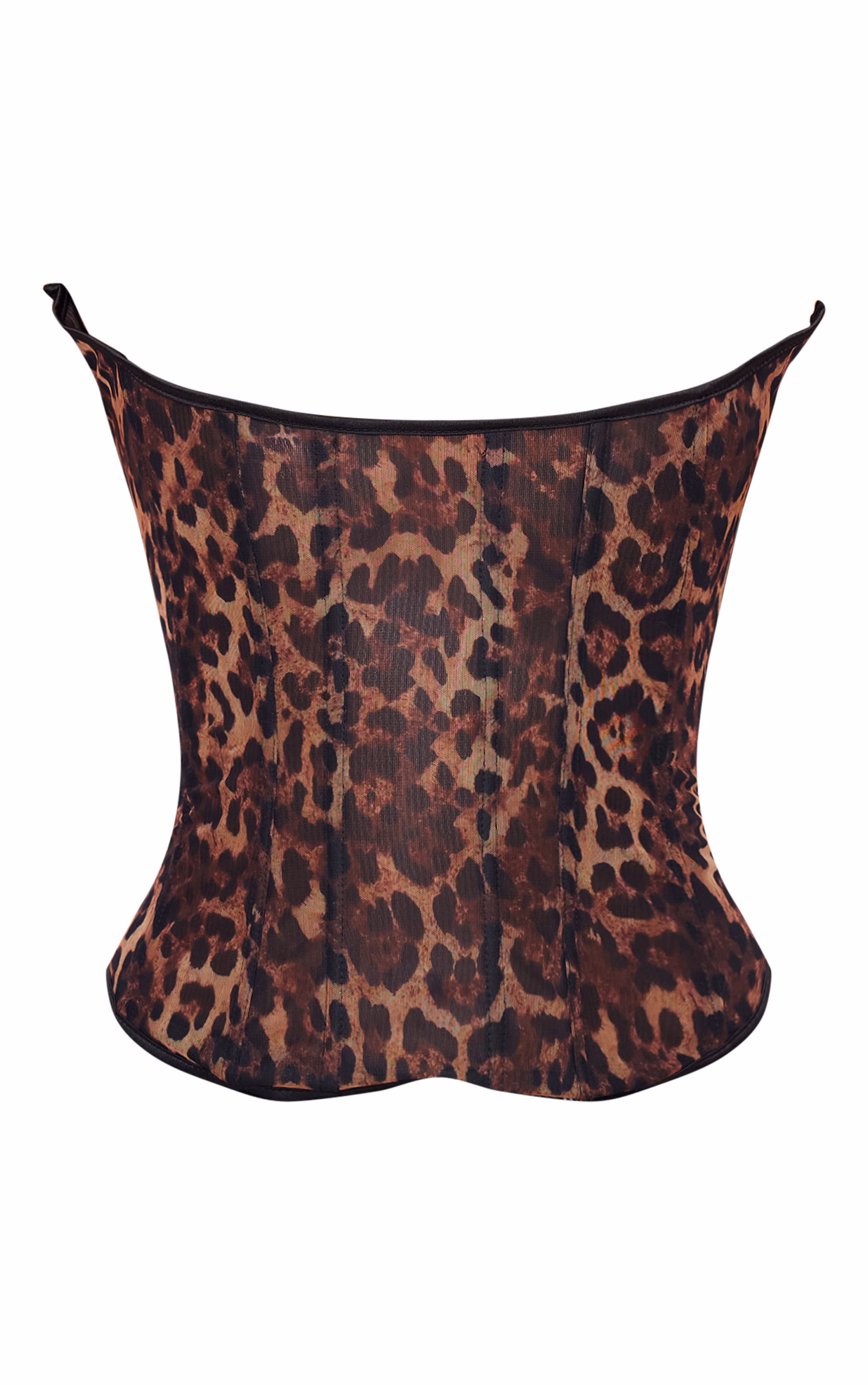 Leopard Print Mesh Lace Up Detail Bandeau Corset