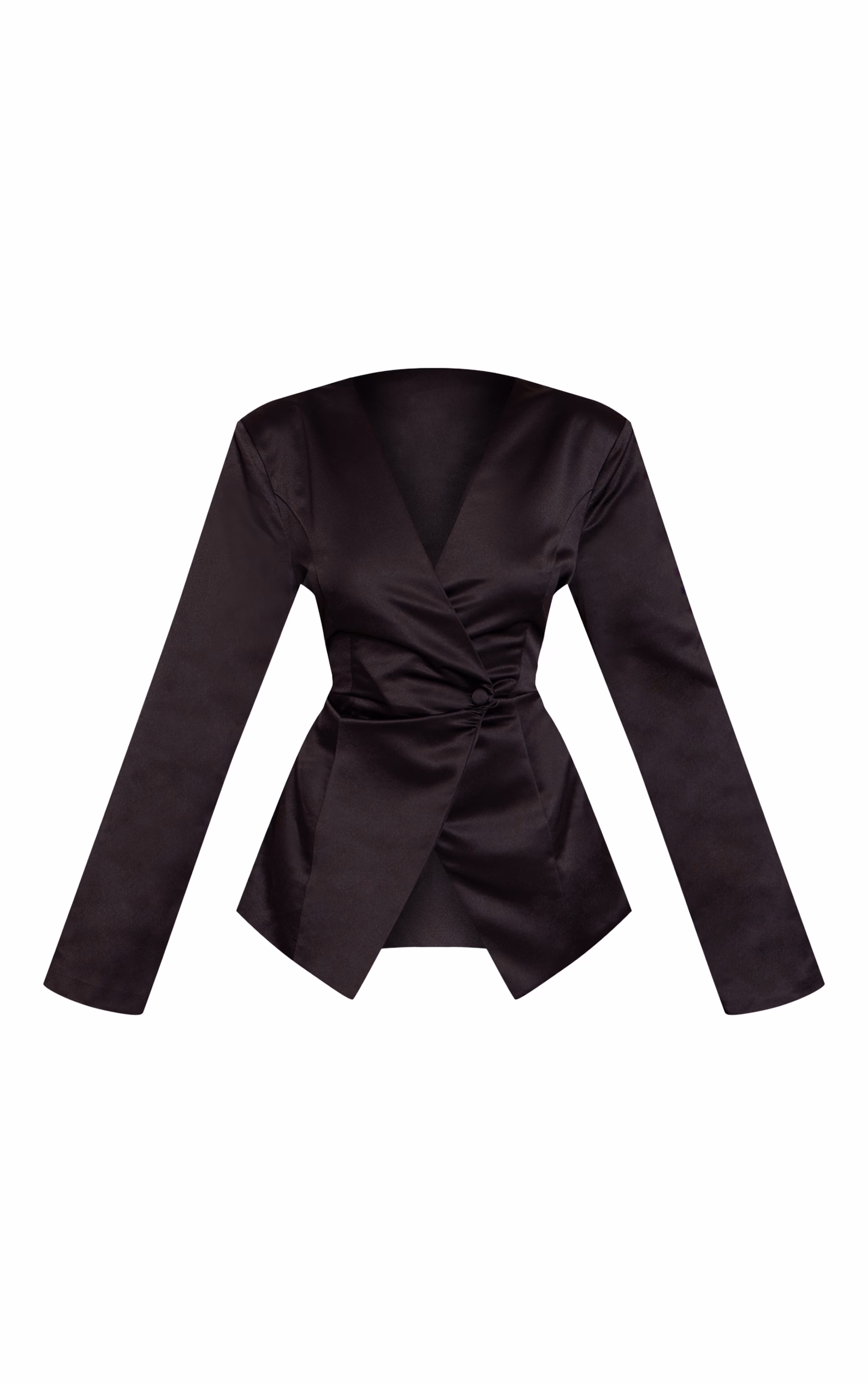 Black Satin Ruched Cinched Blazer