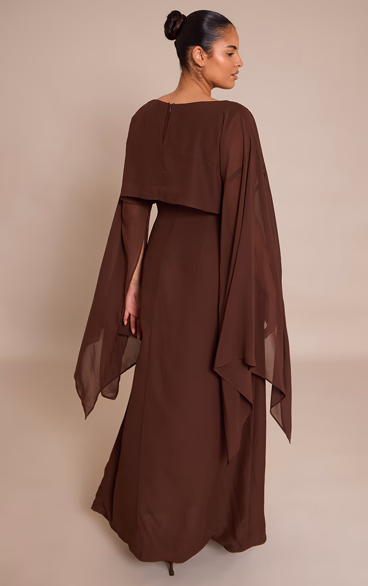 Plus Chocolate Cape Detail Maxi Dress