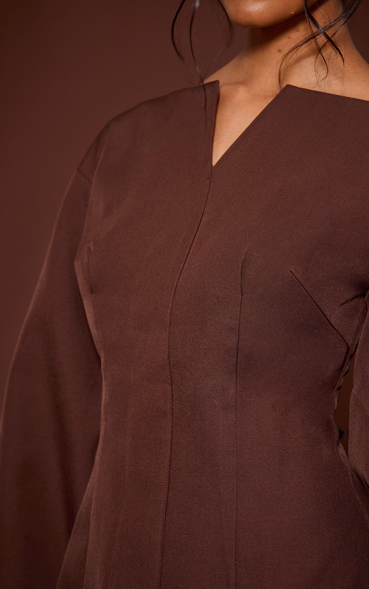 Chocolate Cocoon Sleeve Cinched Waist Blazer Dress