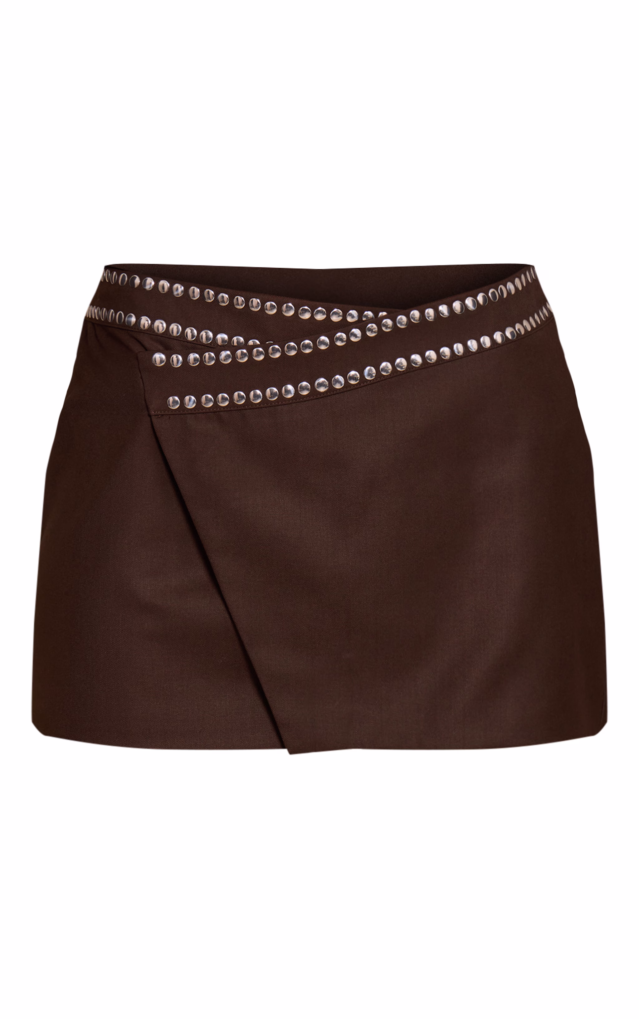 Dark Chocolate Studded Wrap Over Mini Skirt