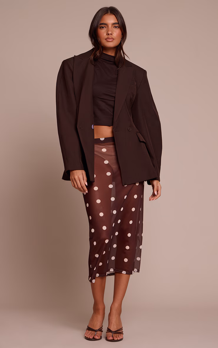 Chocolate Mesh Polka Dot Midi Skirt