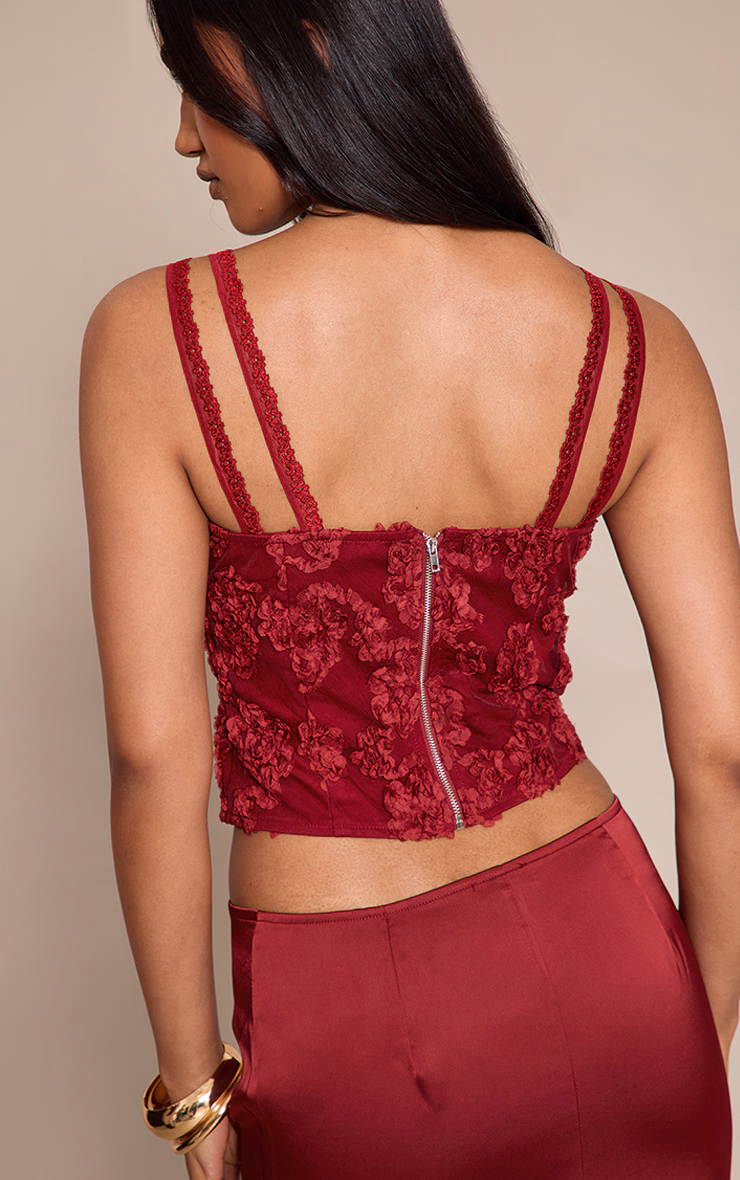 Burgundy Floral Textured Boned Corset