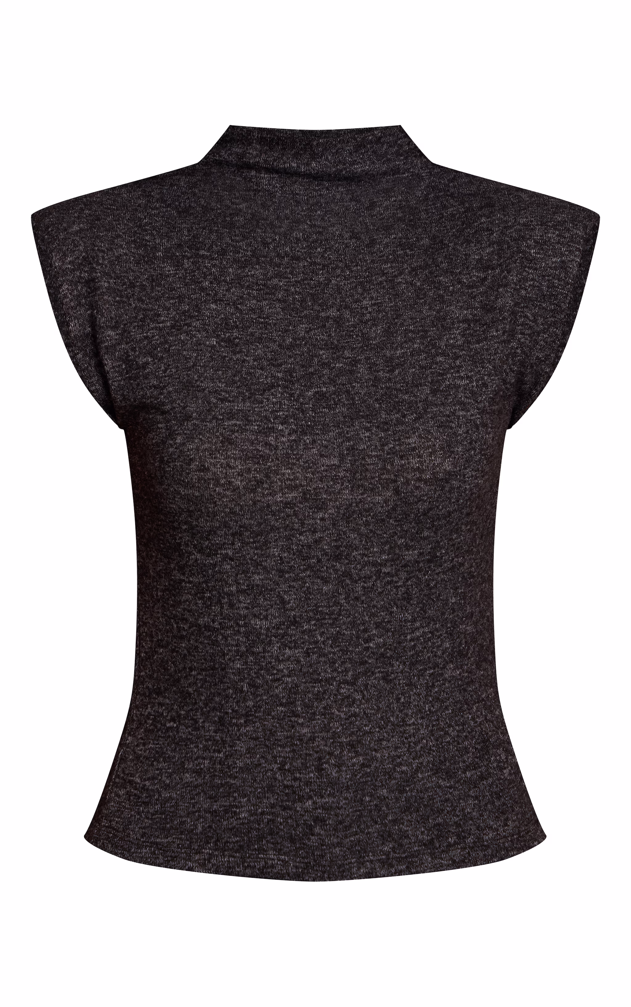 Charcoal Soft Knit Shoulder Detail High Neck Long Top