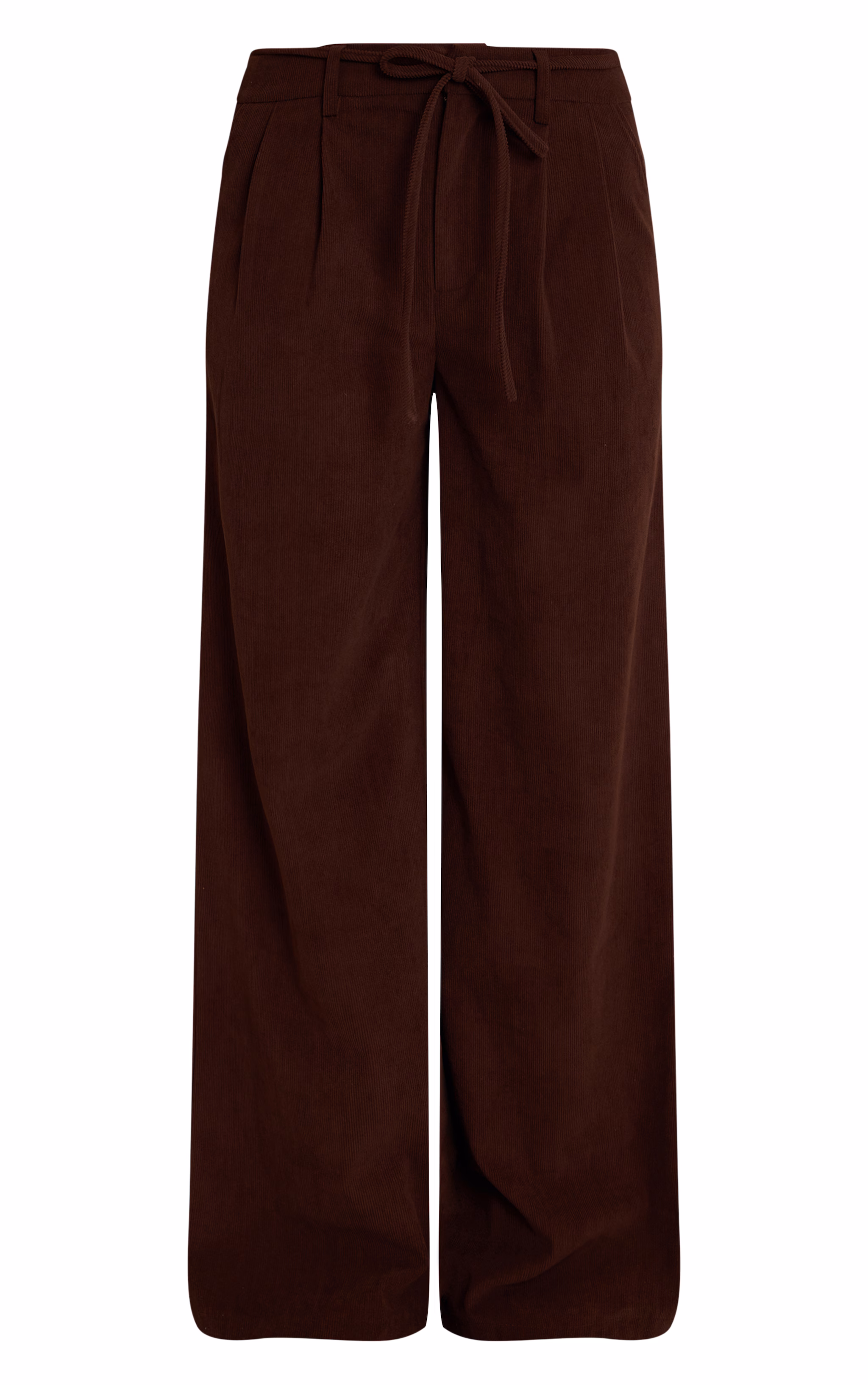 Dark Brown Corduroy Tailored Tie Detail Wide Leg Pants