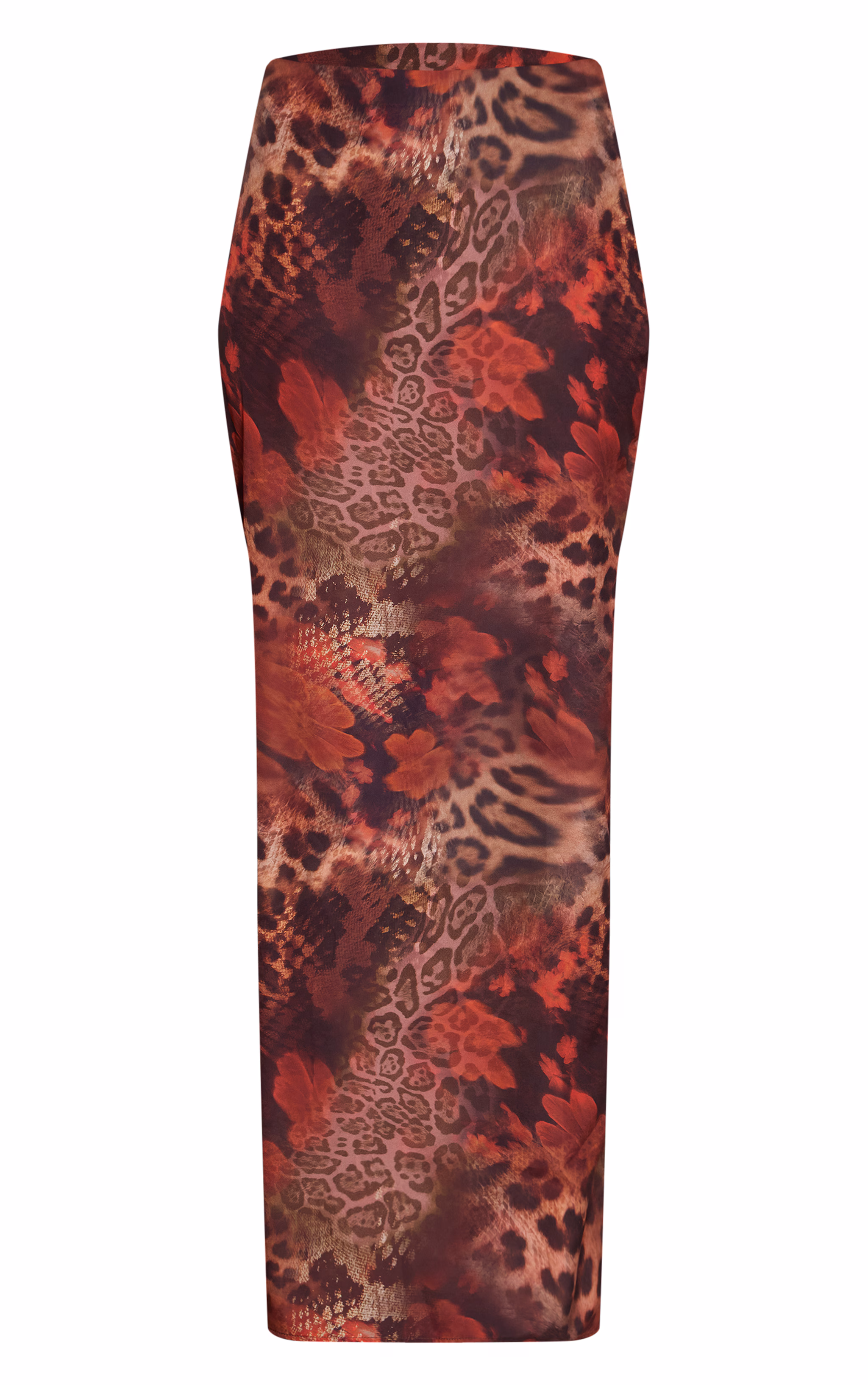 Brown Abstract Animal Print Chiffon Maxi Skirt
