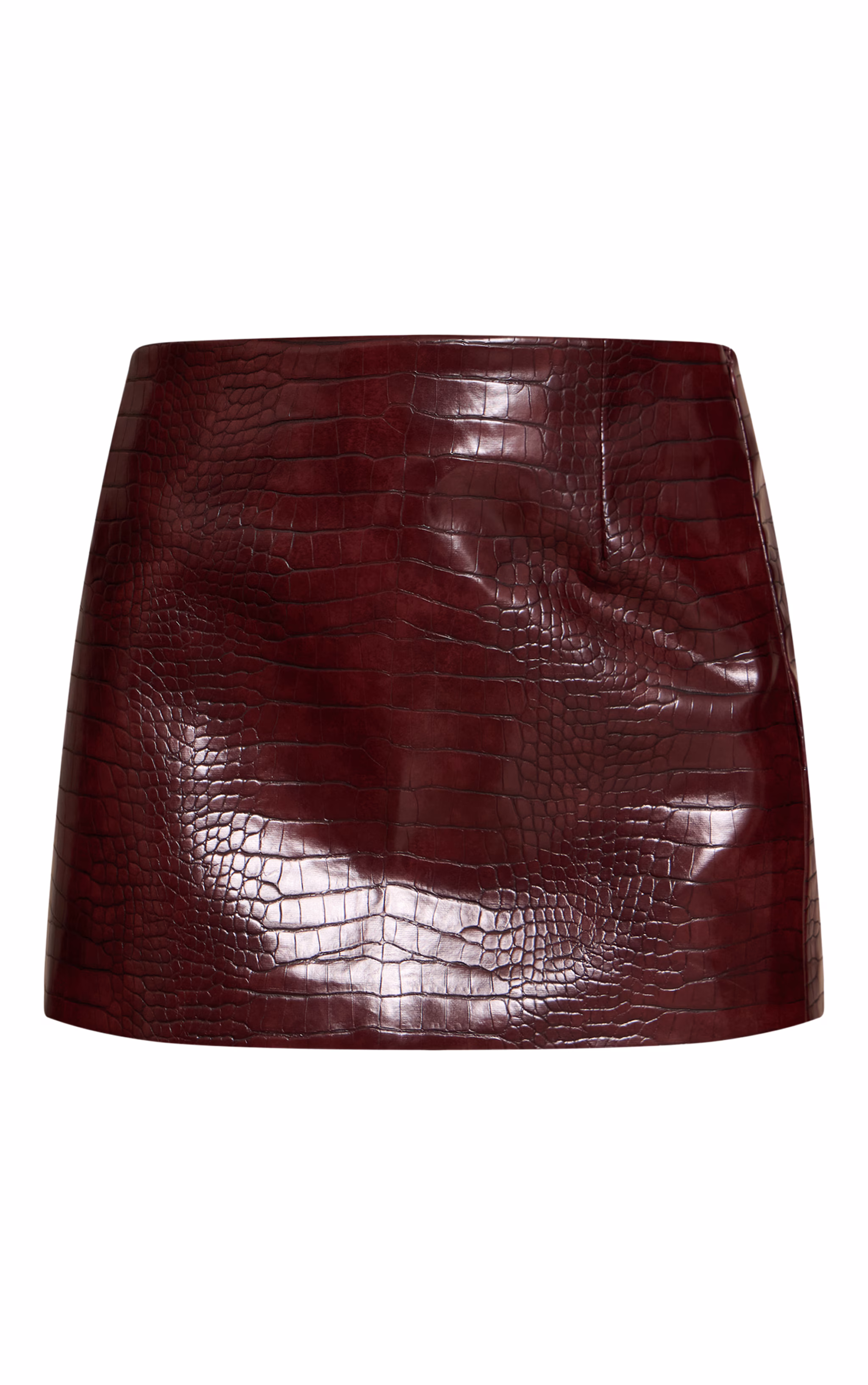 Dark Wine Croc Faux Leather Mini Skirt