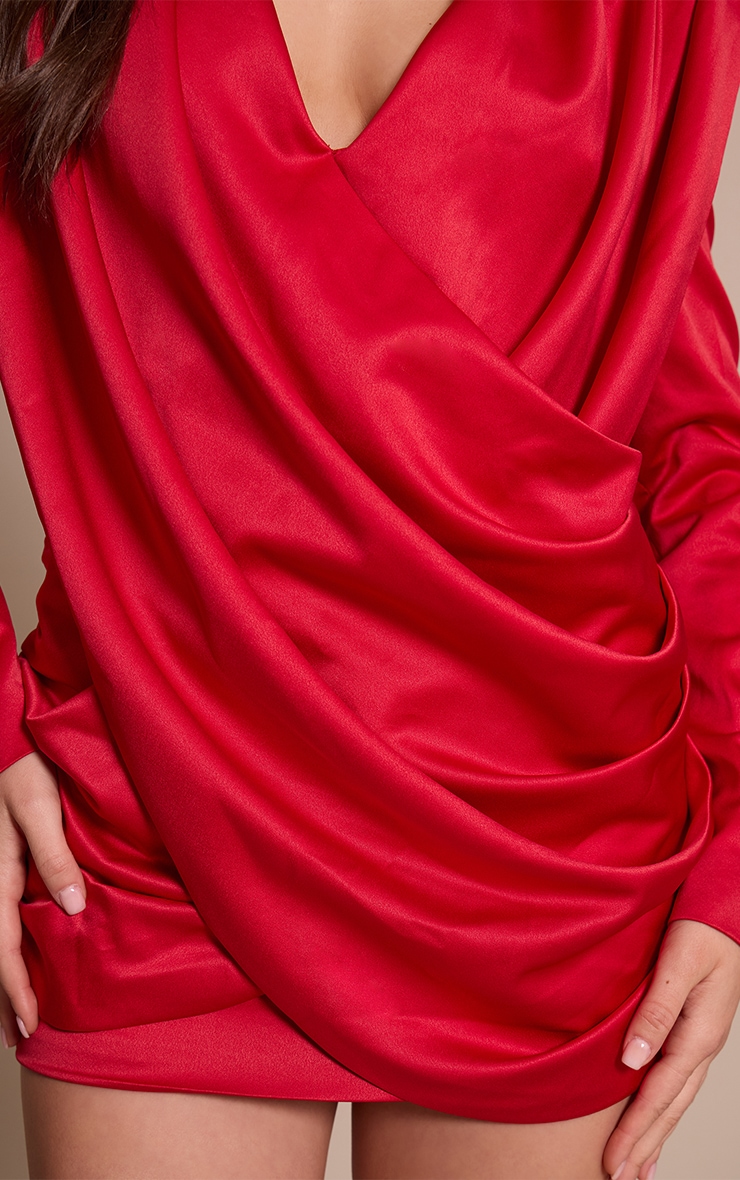 Red Satin Cowl Neck Mini Dress