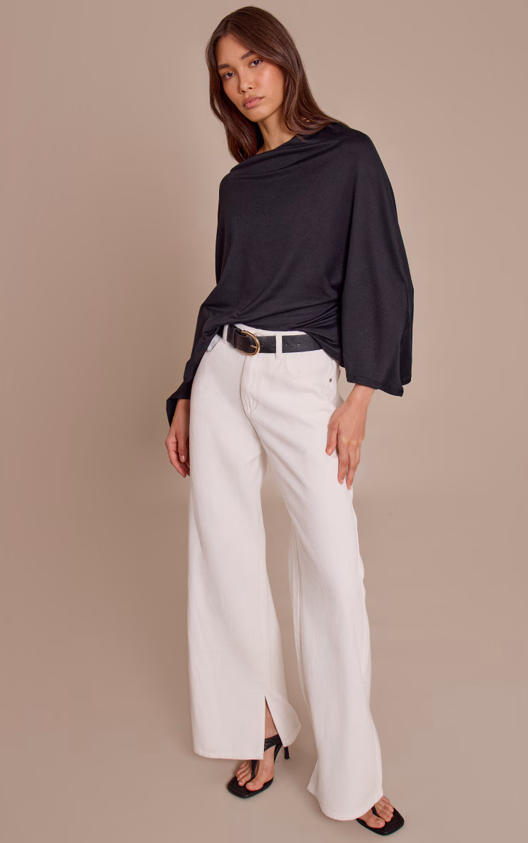 Black Asymmetric Slouchy Long Sleeve Top