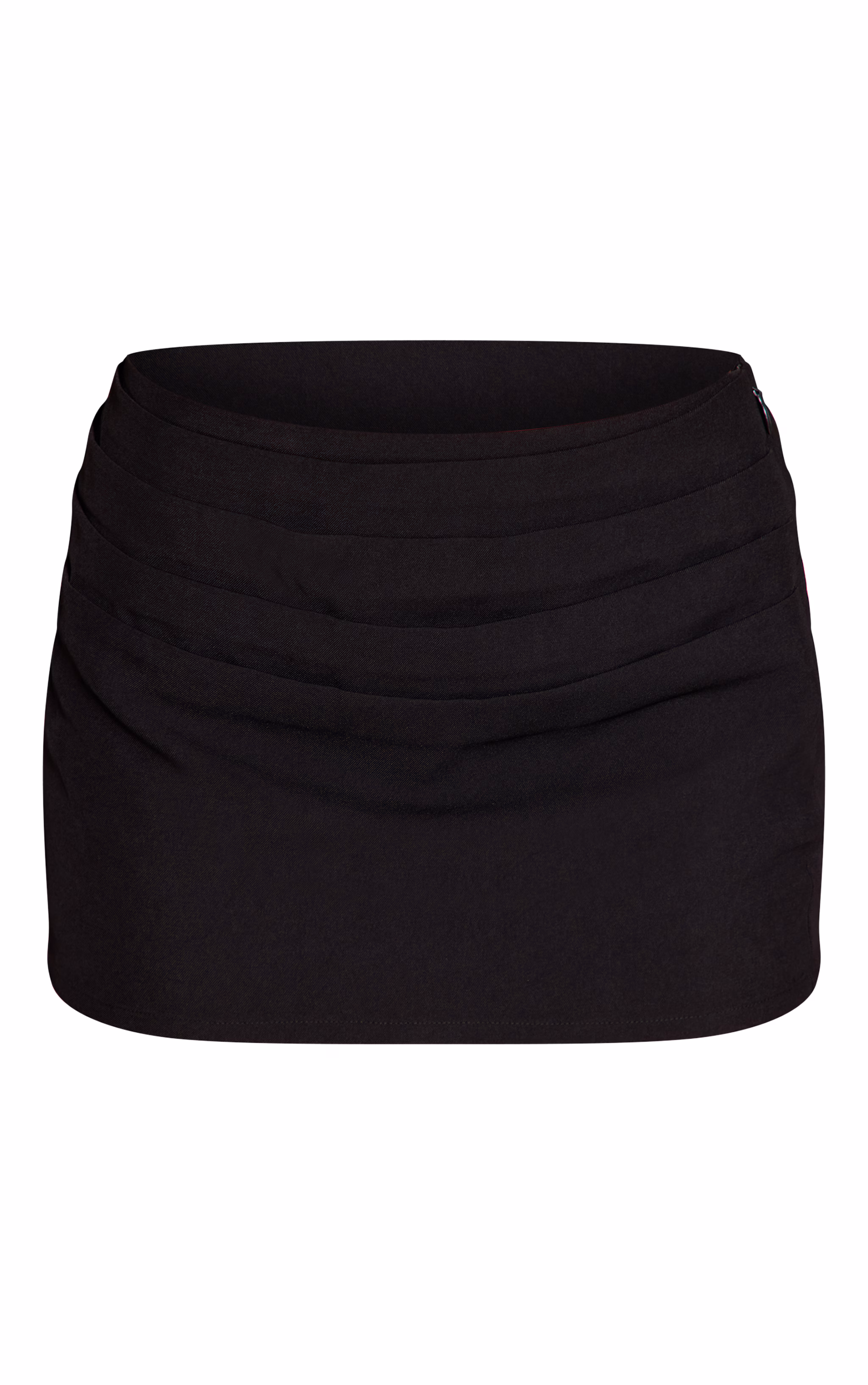 Black Tailored Lace Drape Mini Skirt Mid Rise